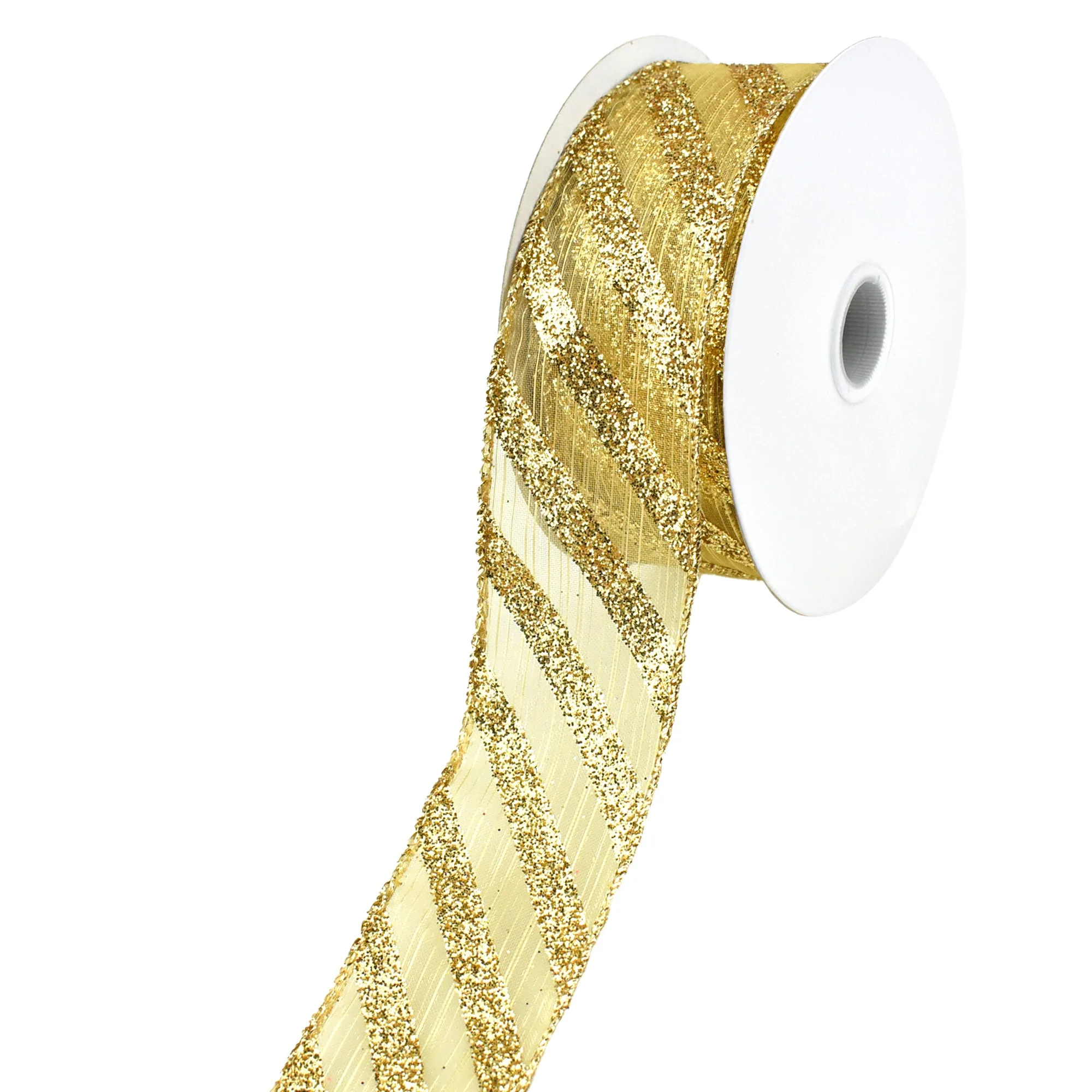 Christmas Metallic Stripe and Glitter Candy Cane Wired Ribbon, 1-1/2-Inch, 10-Yard - Image 3