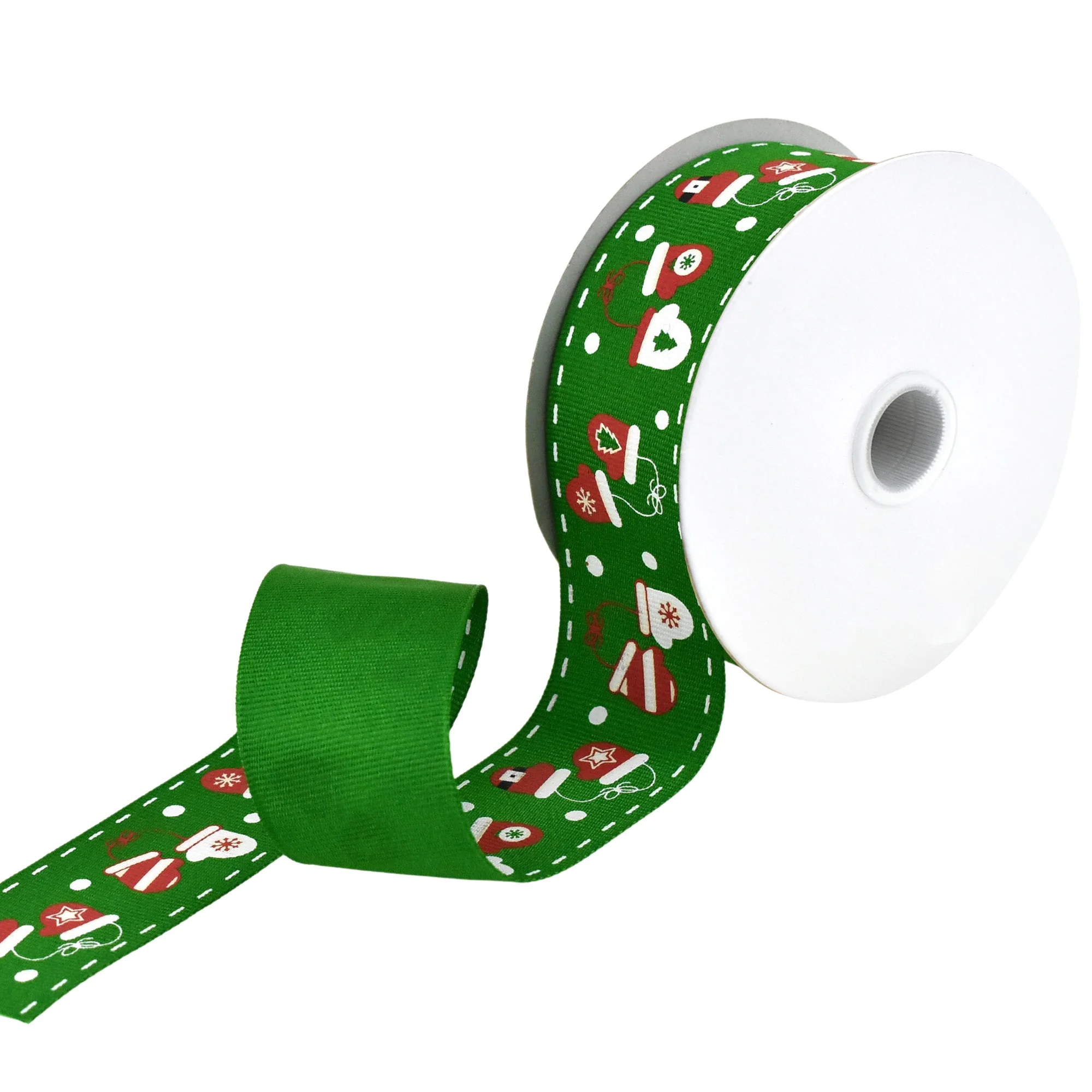 Christmas Mittens Dash Edge Grosgrain Ribbon, 1-1/2-Inch, 10-Yard - Green - Image 3