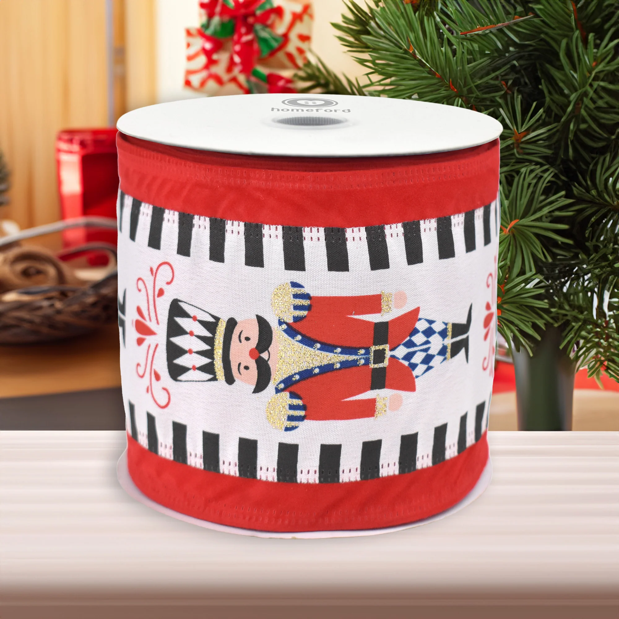 Christmas Nutcracker Dash Velvet Edge Wired Ribbon, 10-yard - Image 4