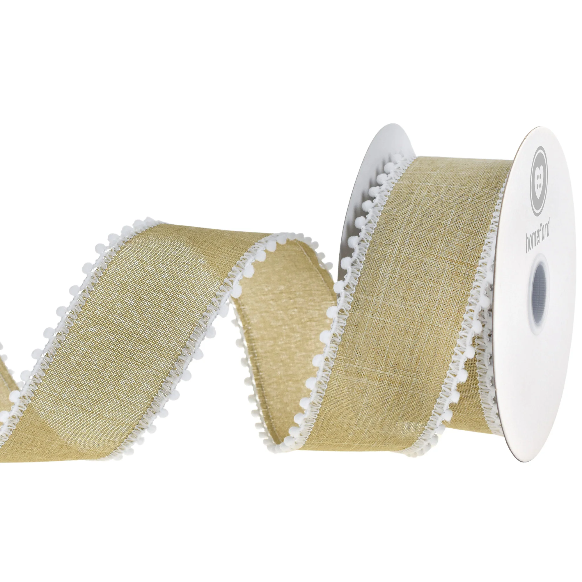 Christmas Puffy Snowball Edge Faux Linen Wired Ribbon, 2-1/2-inch, 10-yard - Image 2