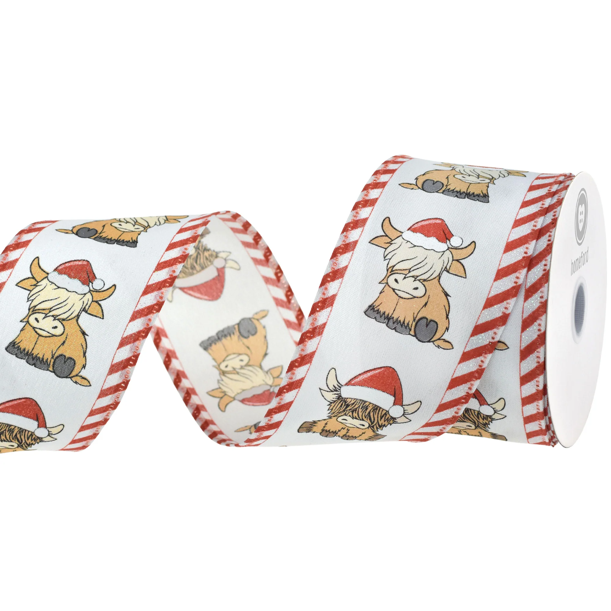 Christmas Santa Hat Highland Cattle Satin Wired Ribbon, 2-1/2-inch, 10-yard - Image 2