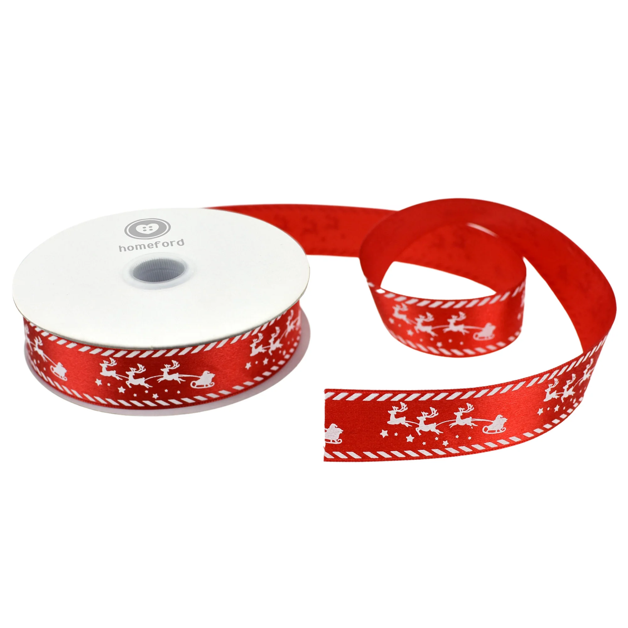 Christmas Santa Reindeer Sleigh Satin Ribbon, 10-yard - Image 2