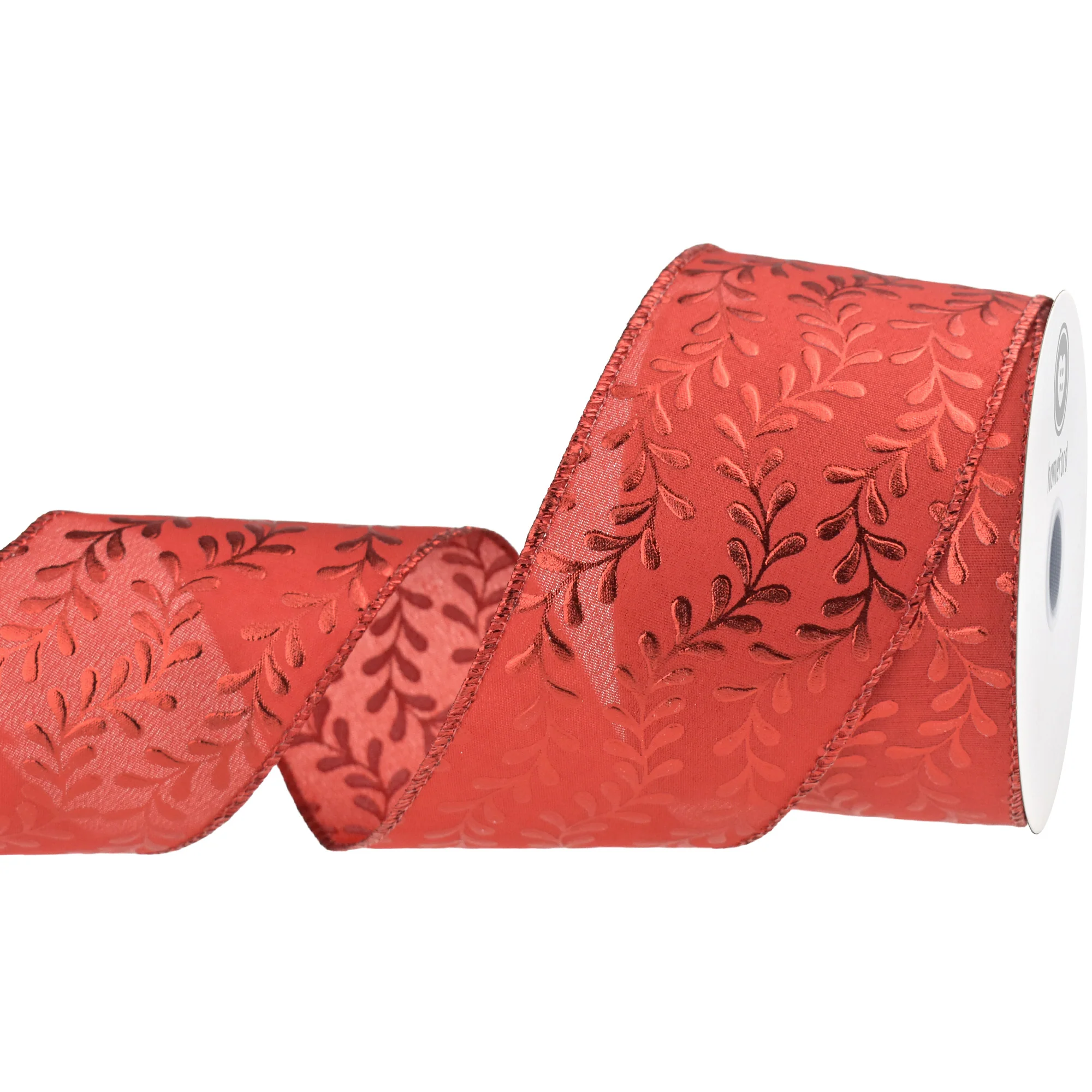 Christmas Shimmer Embossed Vines Satin Wired Ribbon, 10-yard - Image 2