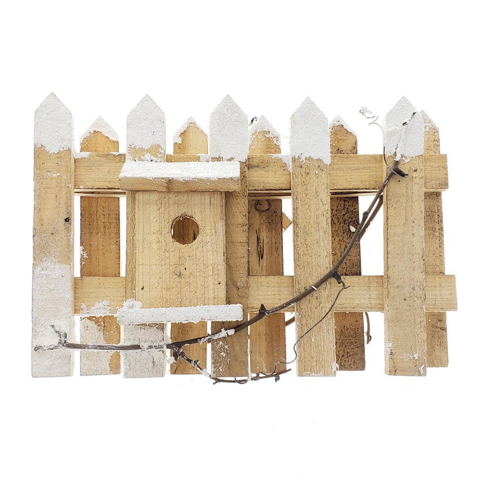 Christmas Snowed Wood Picket Fence Decoration, Natural, 20-Inch x 8-Inch - Image 3
