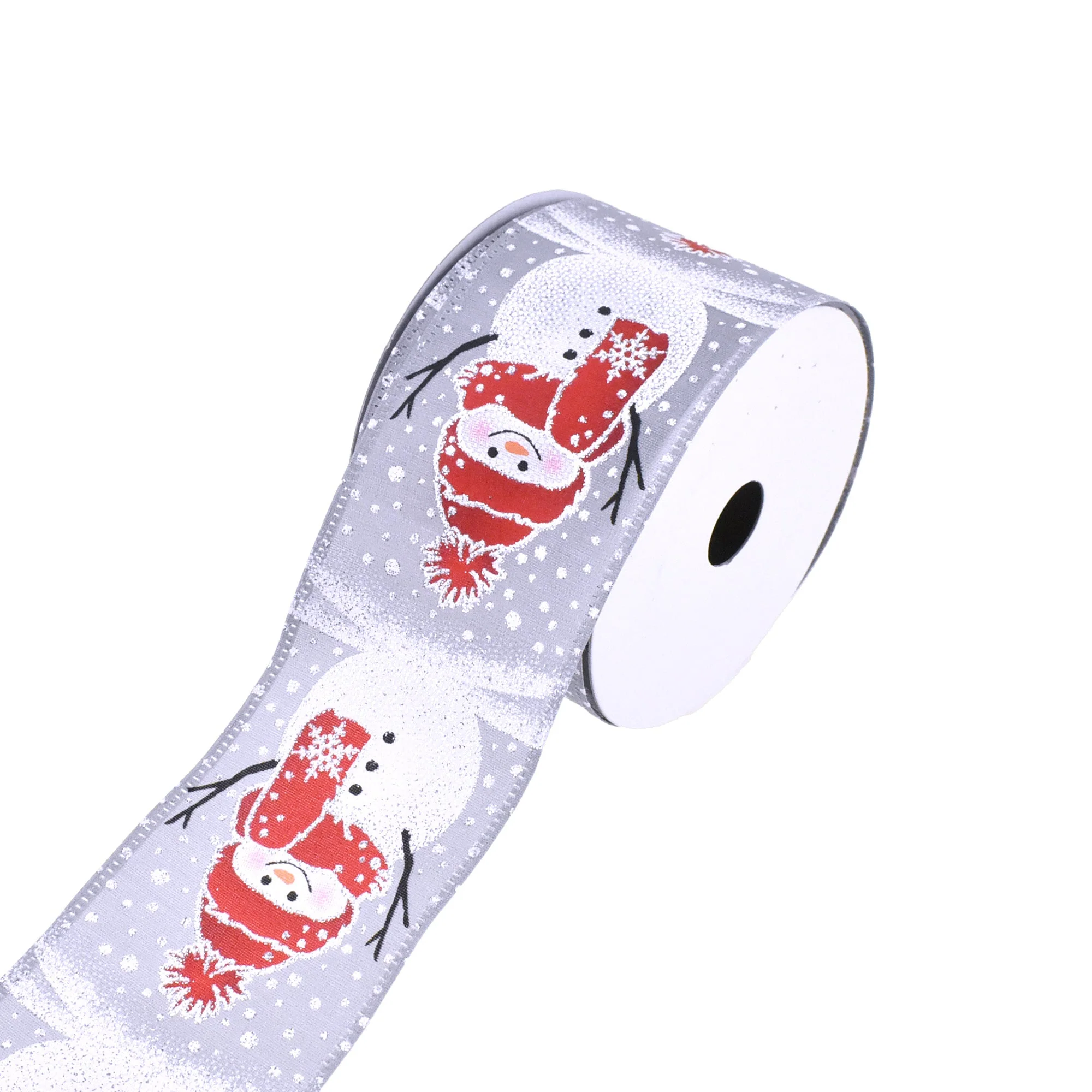 Christmas Snowman In Beanie Grey Wired Ribbon, 2-1/2-Inch, 10-Yard