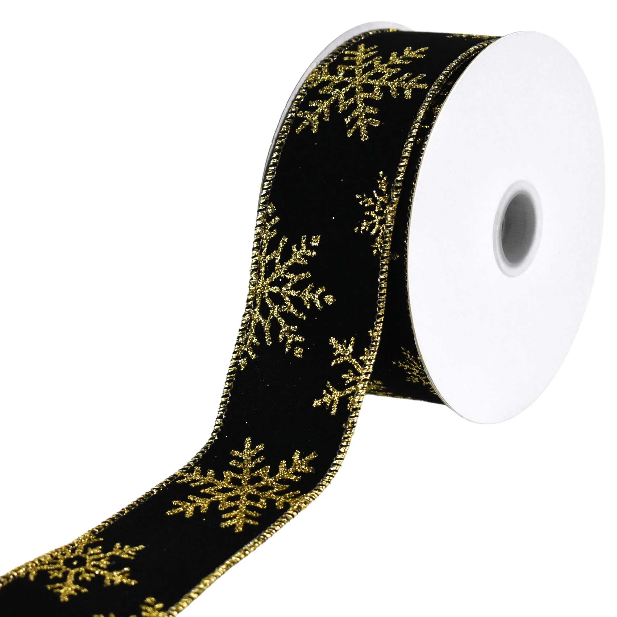 Christmas Velvet Glittered Snowflakes Wired Ribbon, 10-yard - Image 2