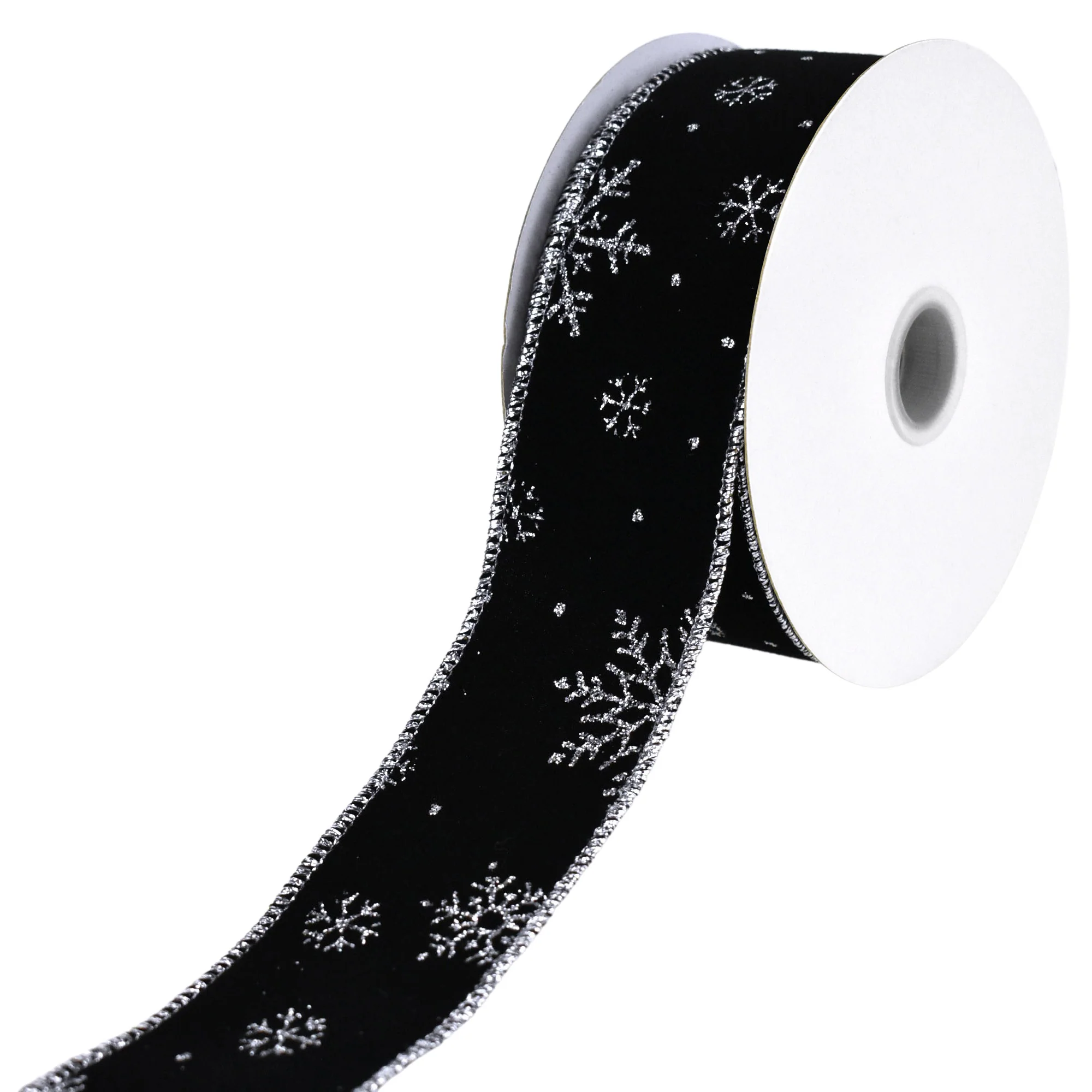 Christmas Velvet Glittered Snowflakes Wired Ribbon, 10-yard - Image 5