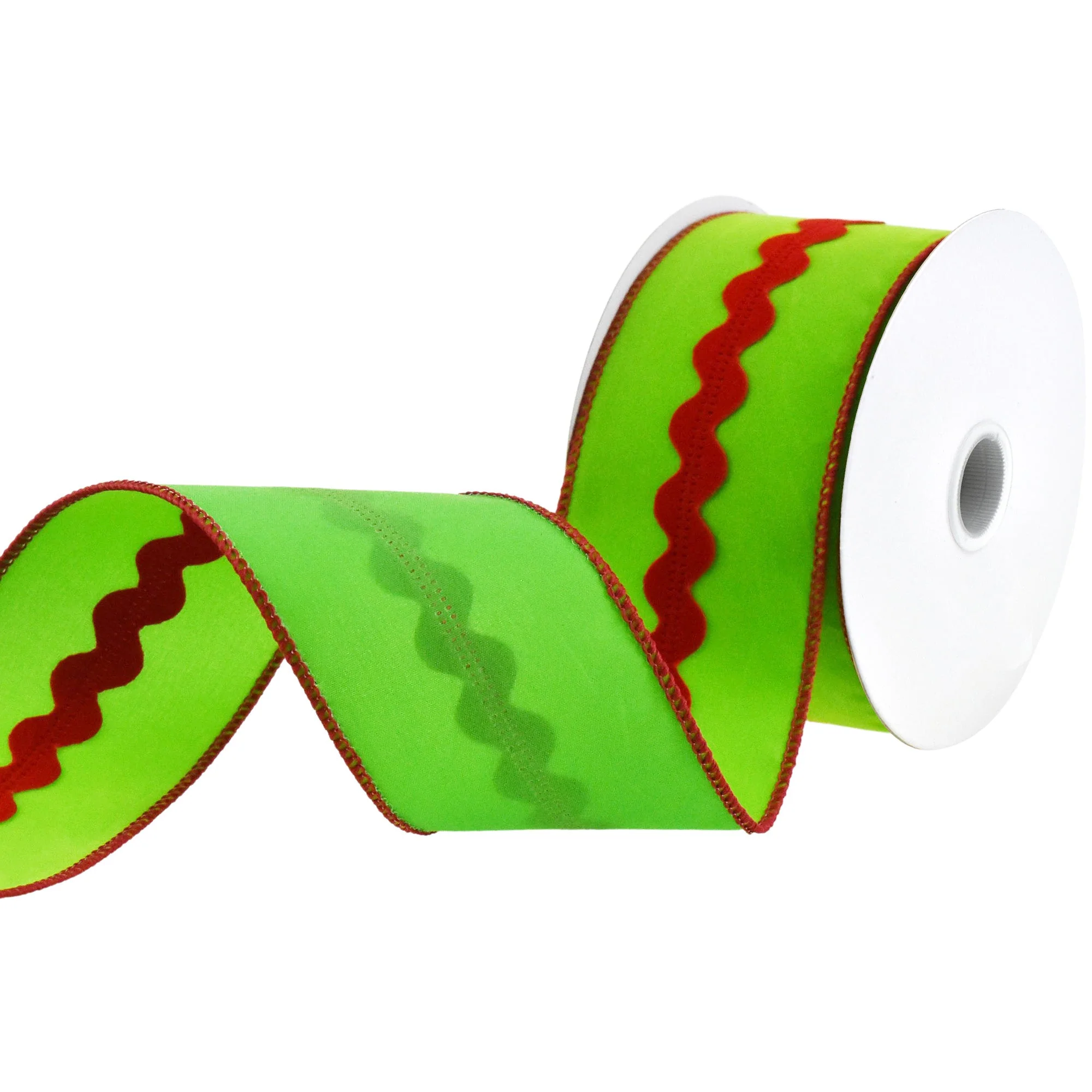 Christmas Velvet Rickrack Center Wired Ribbon, 2-1/2-Inch - Image 4