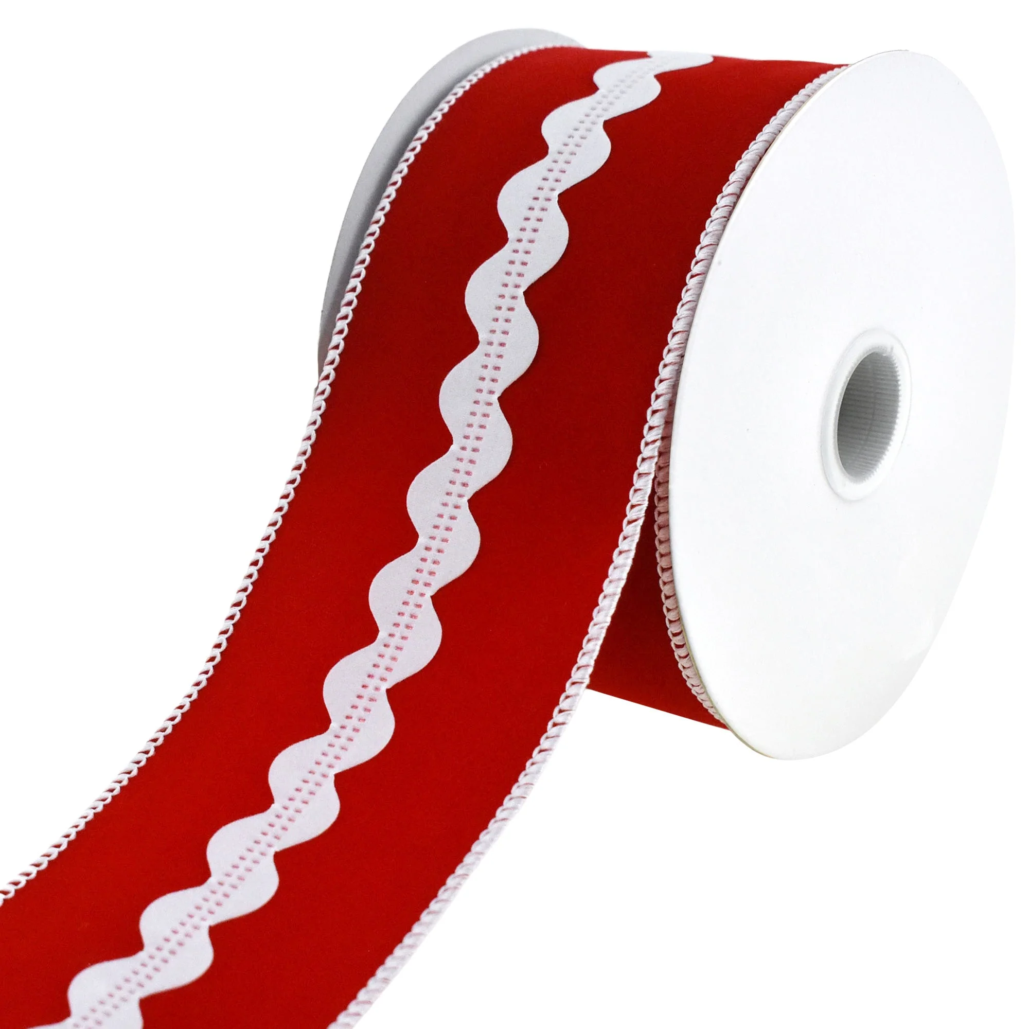 Christmas Velvet Rickrack Center Wired Ribbon, 2-1/2-Inch - Image 5