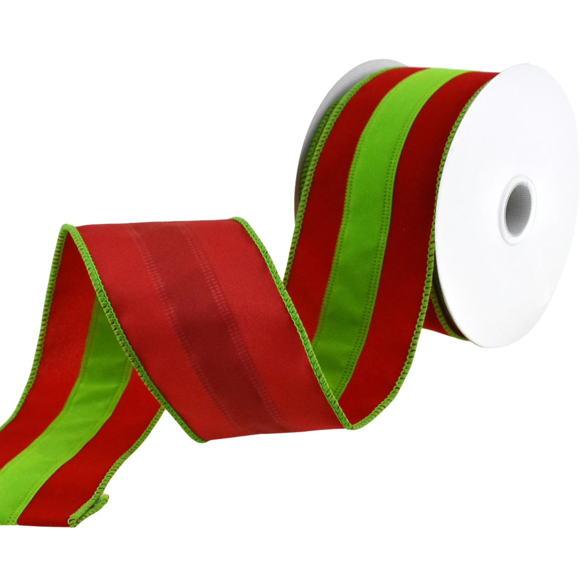Christmas Velvet Stripe Wired Ribbon, 2-1/2-Inch, 10-Yard - Red/Lime Green - Image 3