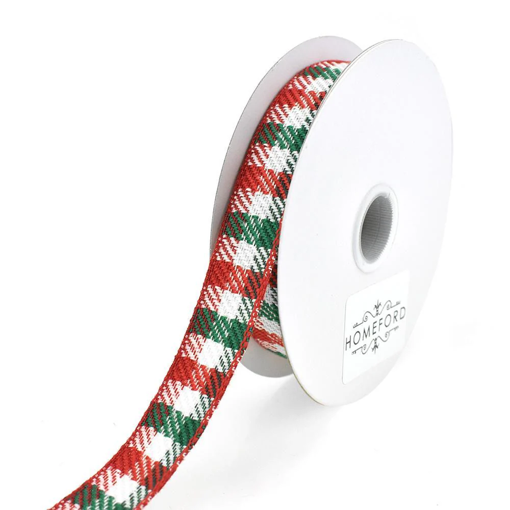 Christmas Woven Buffalo Plaid Ribbon, 7/8-Inch, 10-Yard - Image 2