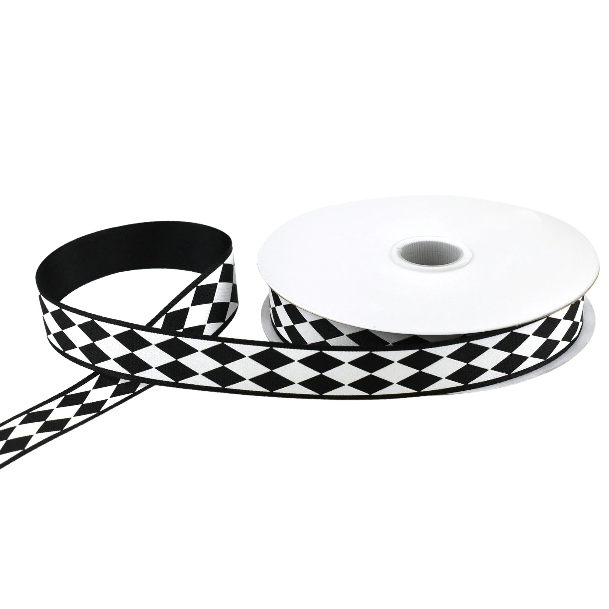 Classic Harlequin Diamonds Satin Ribbon, 5/8-Inch, 10-Yard - Black/White - Image 3
