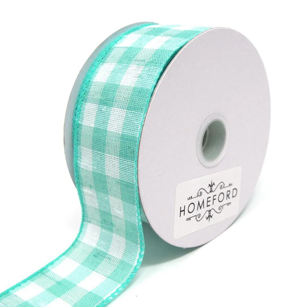 Colorful Gingham Checkered Linen Wired Ribbon, 10 Yards - Image 2