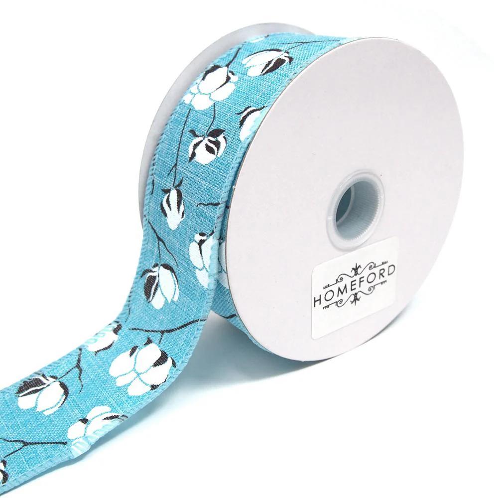 Cotton Boll Stems Linen Ribbon, 10 Yards - Image 2