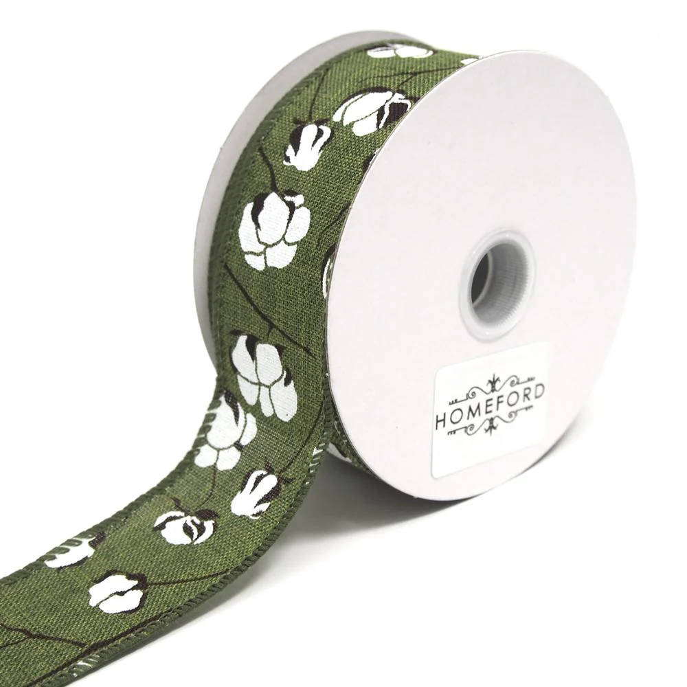 Cotton Boll Stems Linen Ribbon, 10 Yards - Image 3