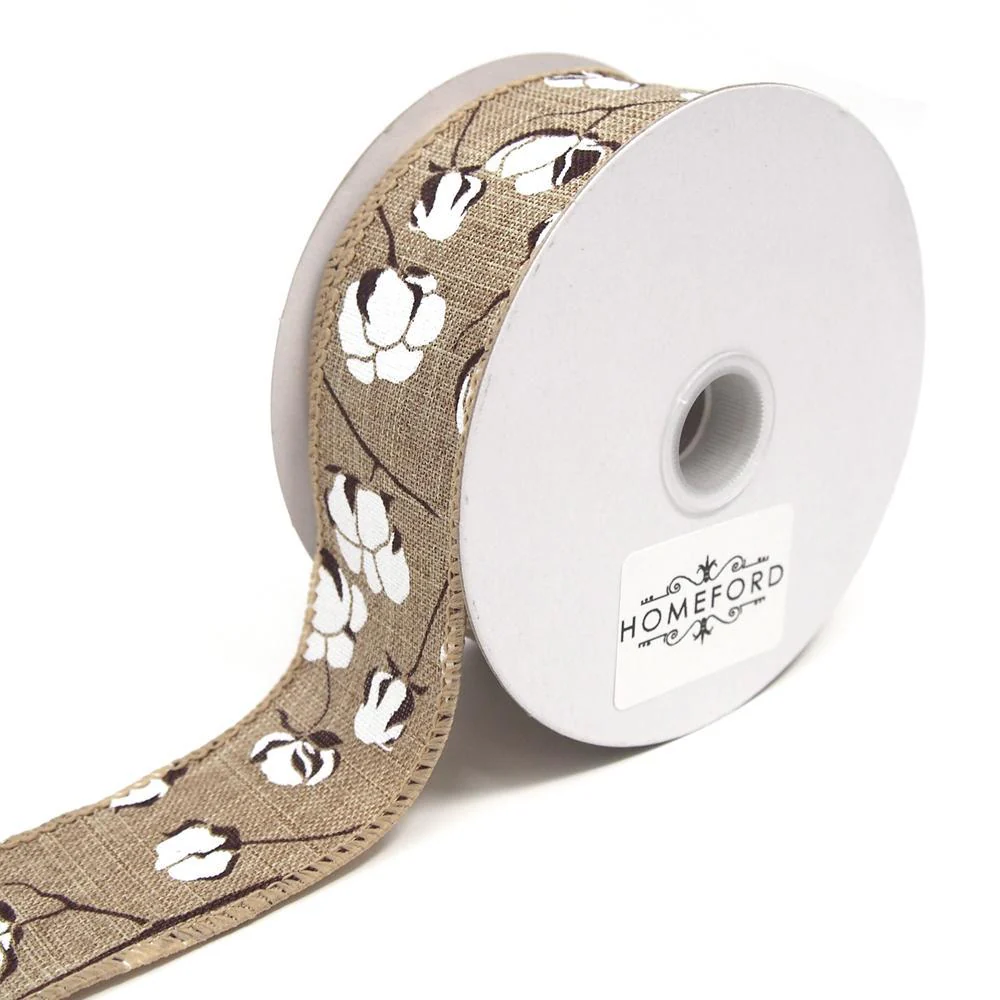 Cotton Boll Stems Linen Ribbon, 10 Yards - Image 4