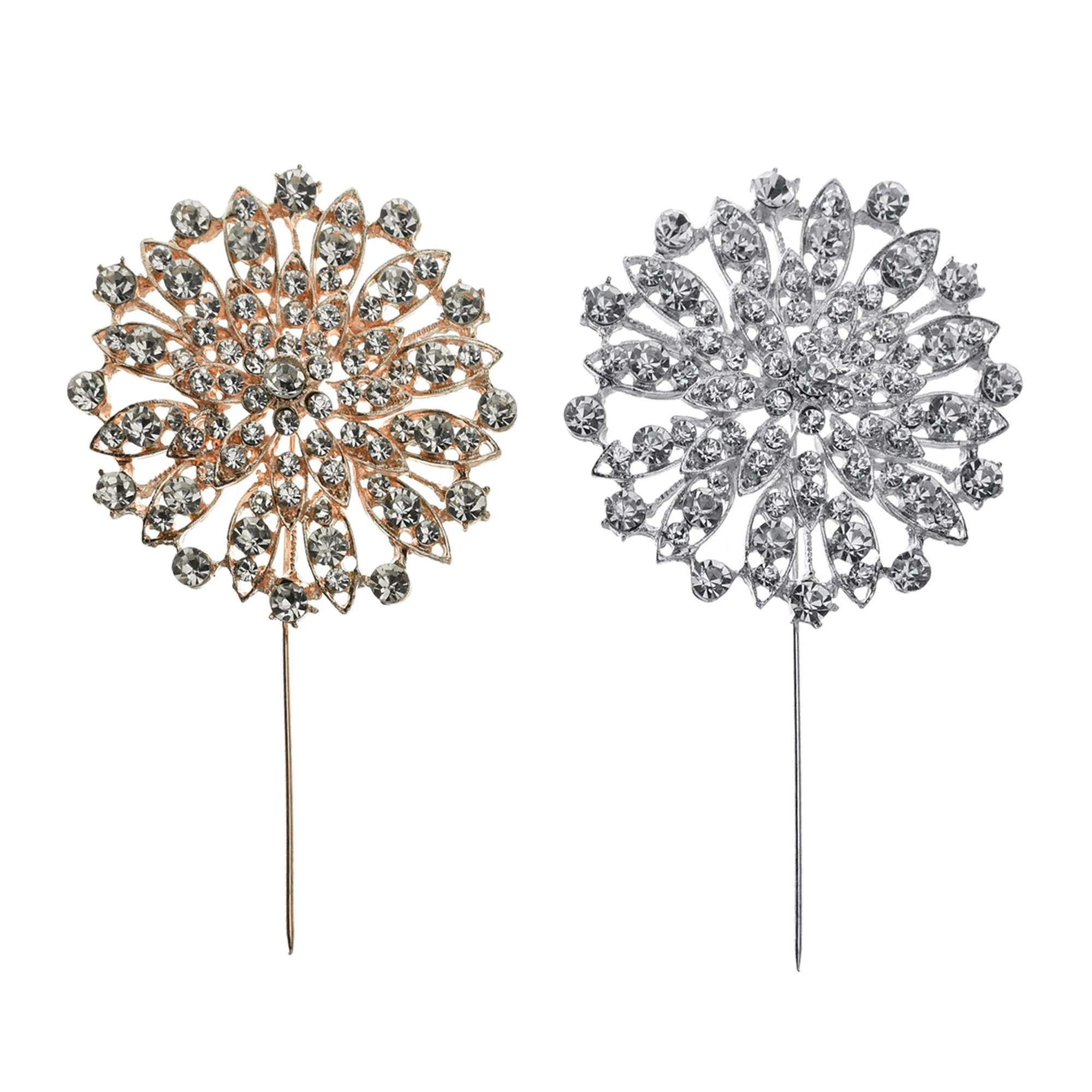 Dazzling Flower Rhinestone Pins, 4-1/4-Inch, 3-Count
