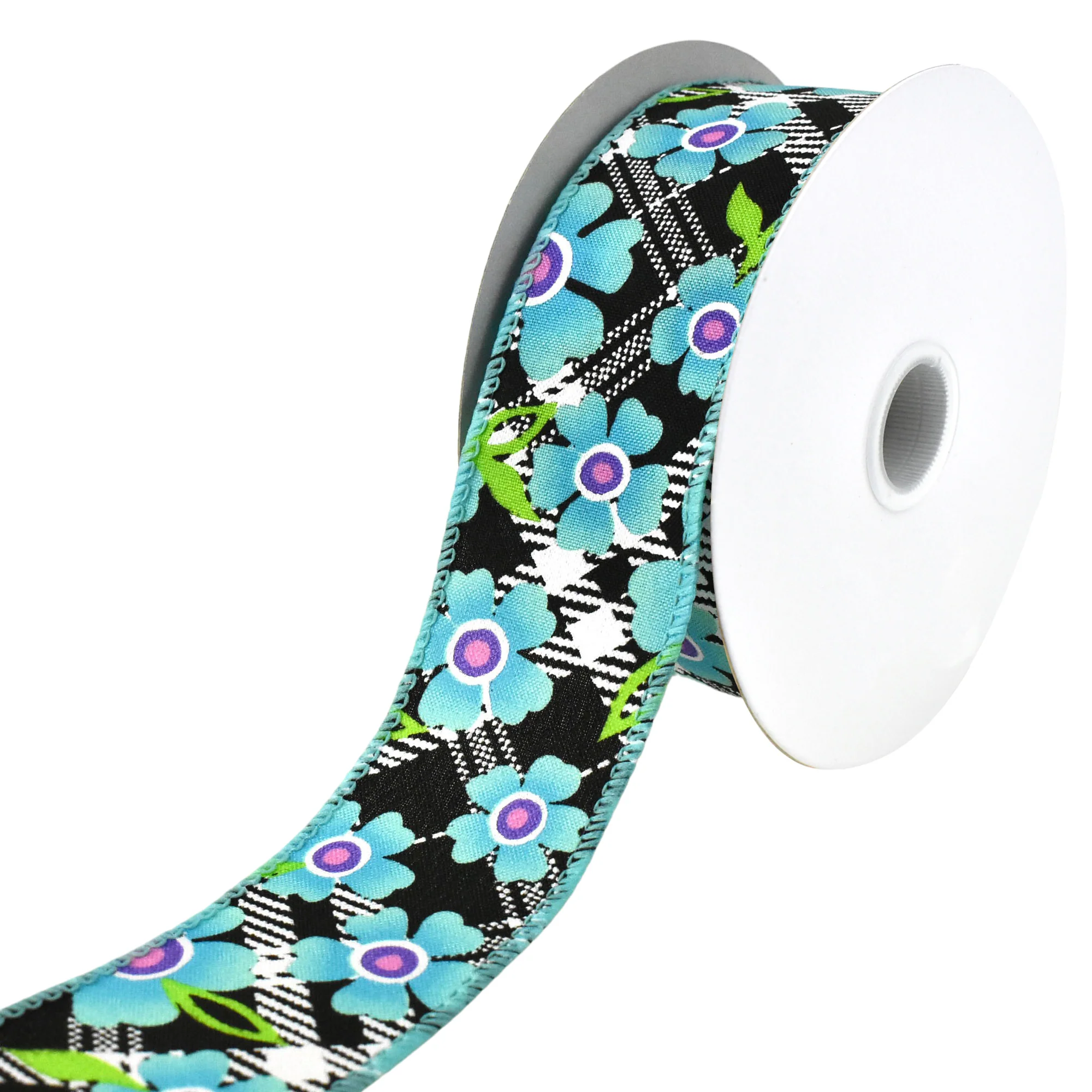 Diagonal Plaid and Flowers Wired Ribbon, 10-yard - Image 4