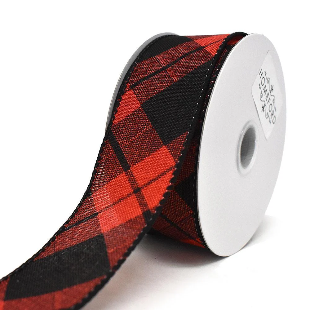 Diagonal Plaid Patterned Wired Ribbon, 1-1/2-Inch, 10-Yard - Image 2