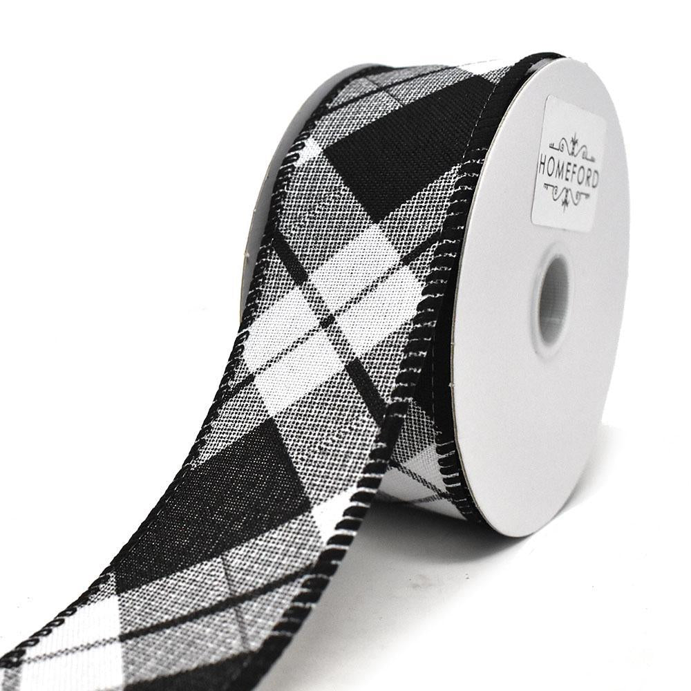 Diagonal Plaid Patterned Wired Ribbon, 1-1/2-Inch, 10-Yard - Image 3