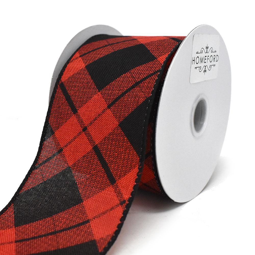 Diagonal Plaid Patterned Wired Ribbon, 2-1/2-Inch, 10-Yard - Image 2