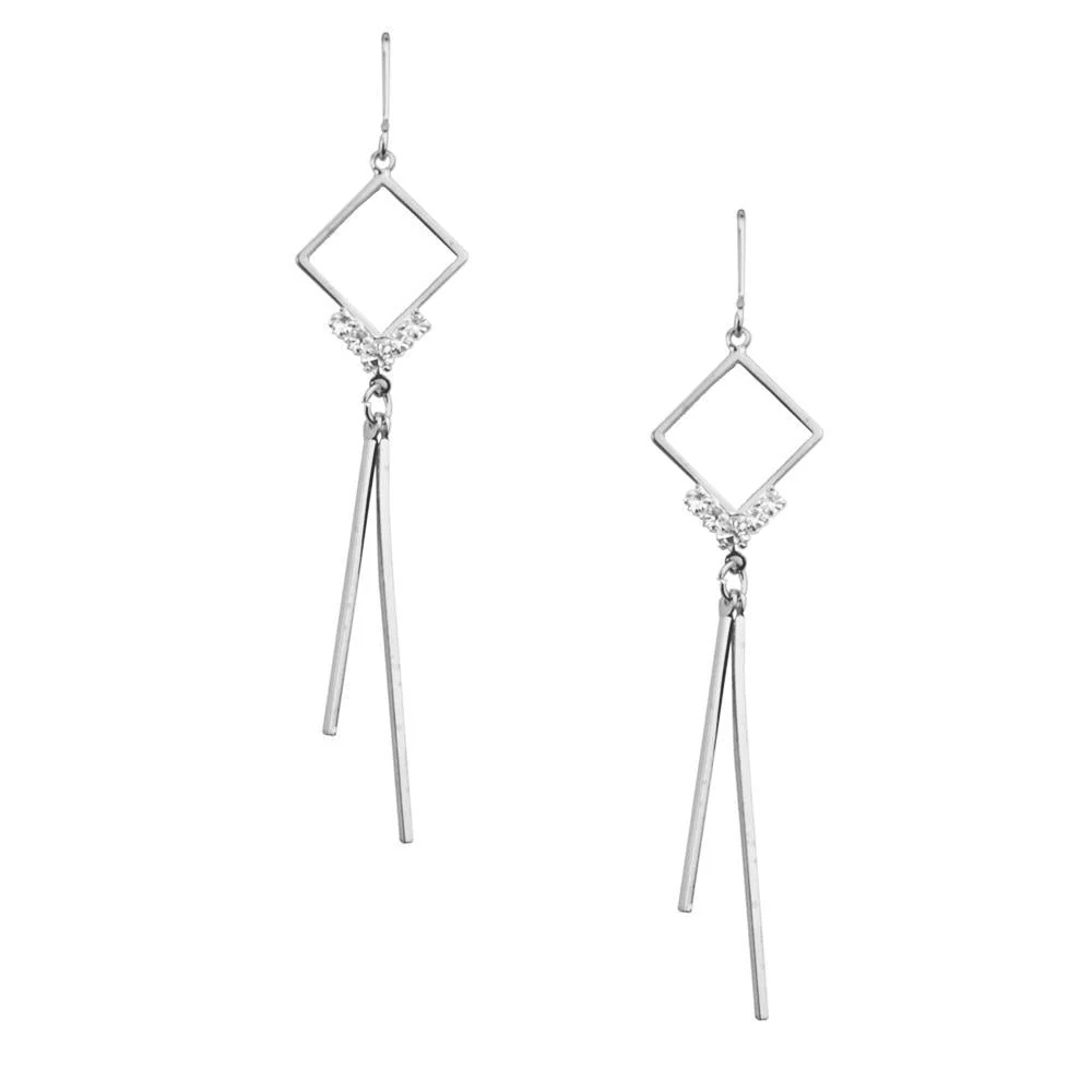 Diamond Shaped Drop Earrings with Bar Hinges, 2-1/2-Inch - Image 2
