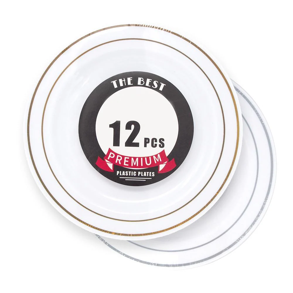 Disposable Deluxe Plastic Plates with Stamping Ring, 7-1/2-Inch, 12-Count