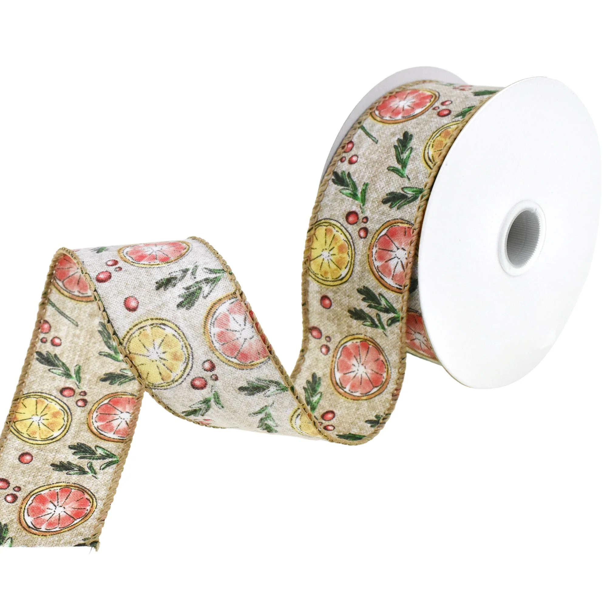 Dried Citrus and Herbs Faux Linen Wired Ribbon, 1-1/2-Inch, 10-Yard - Image 3