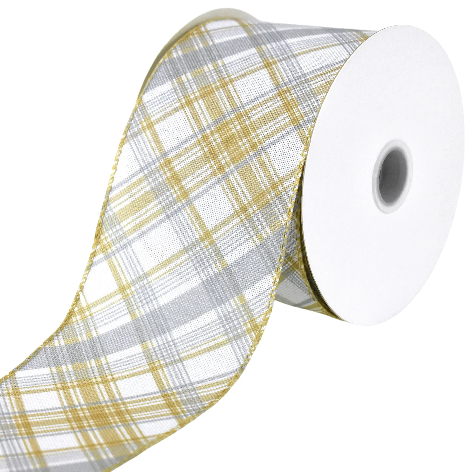 Earth Tones Diagonal Plaid Wired Ribbon, 10-yard - Image 3