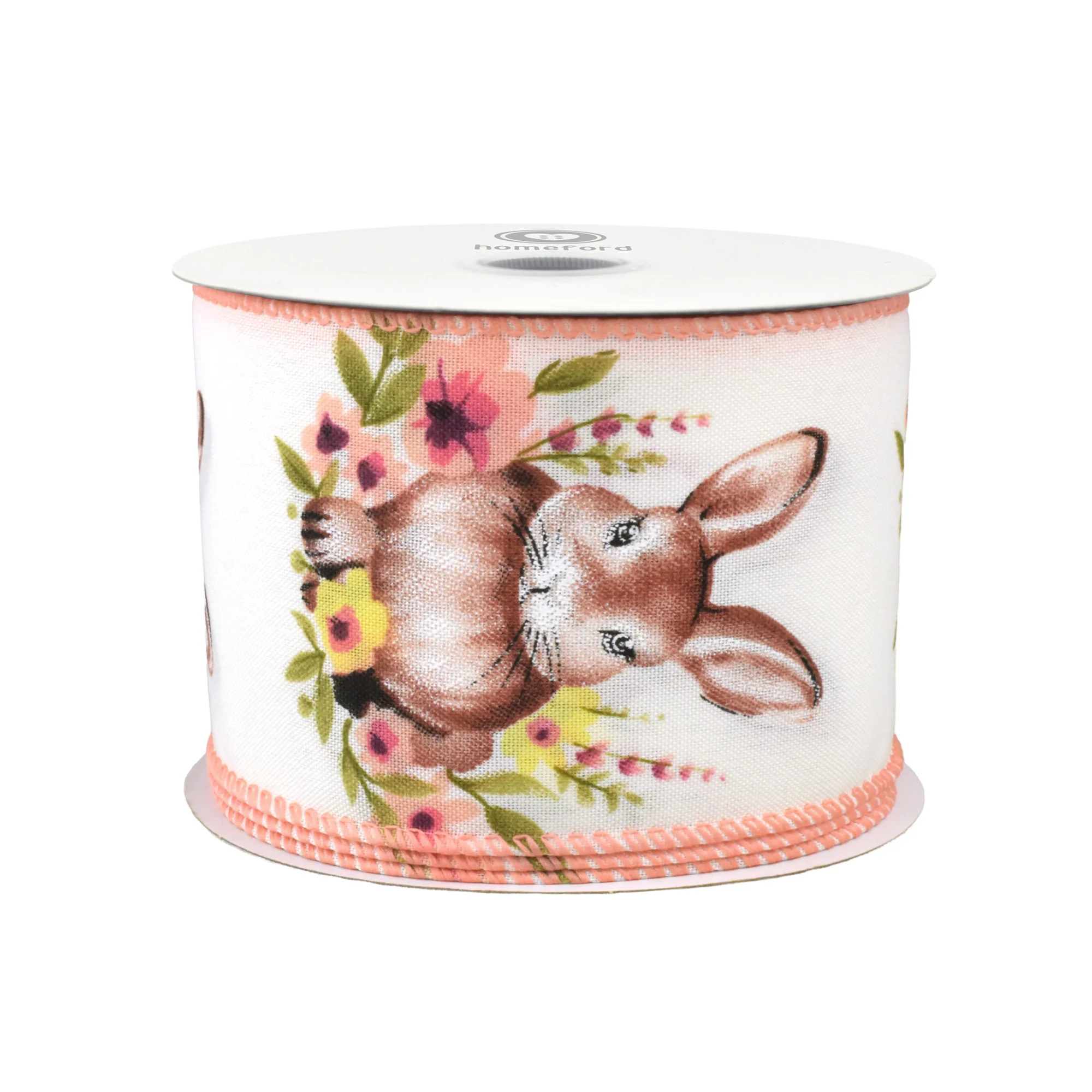 Easter Watercolor Bunnies Flowers Wired Ribbon, 10-yard - Image 3