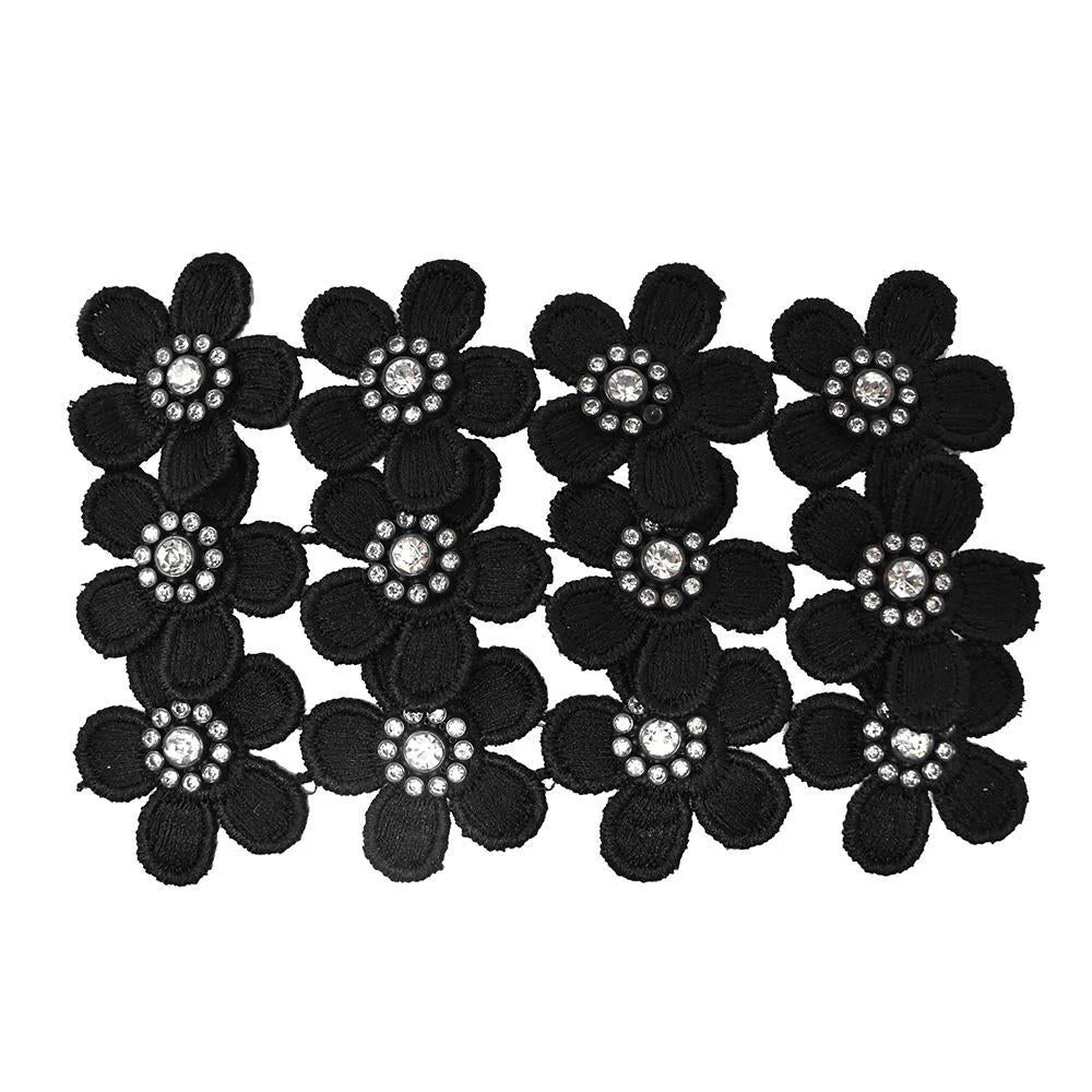 Fabric Flower Patch With Rhinestones, 1-1/2-Inch, 12-Count - Image 3