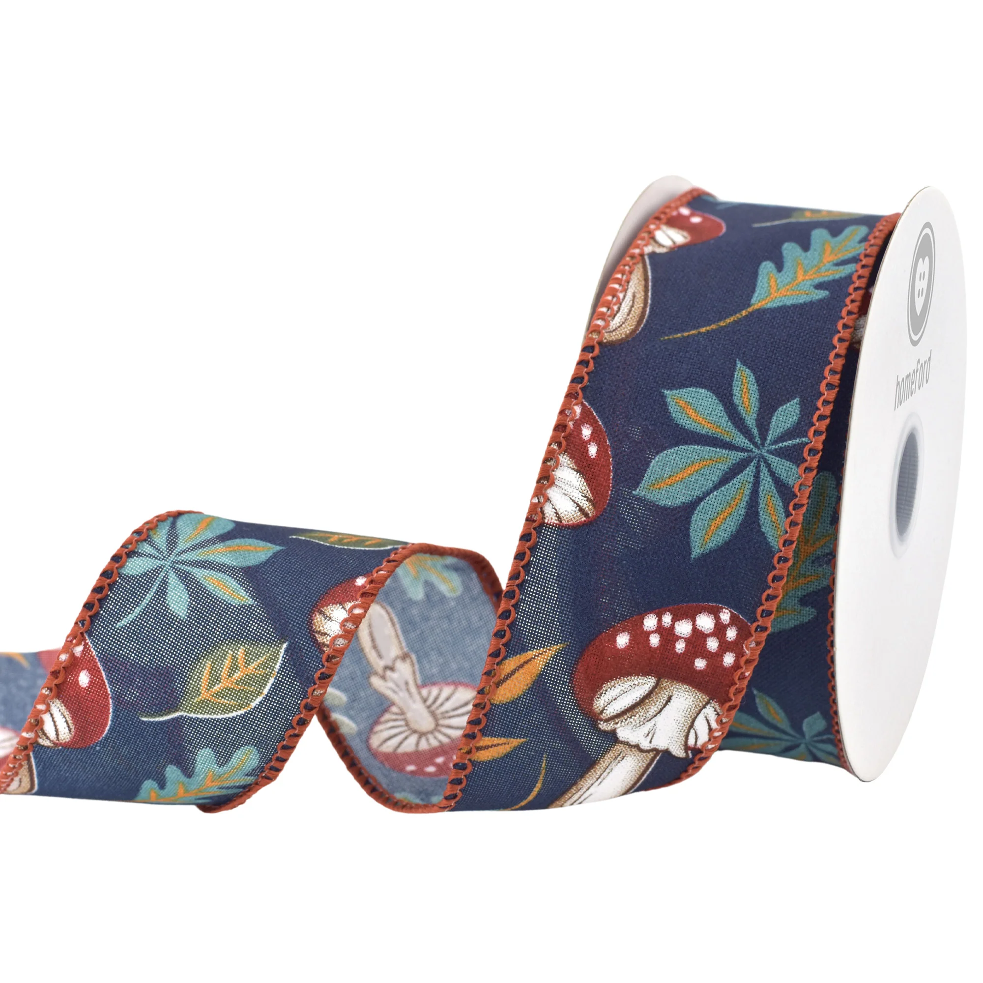 Fall Leaves Mushrooms Faux Linen Wired Ribbon, 1-1/2-inch, 10-yard - Image 6