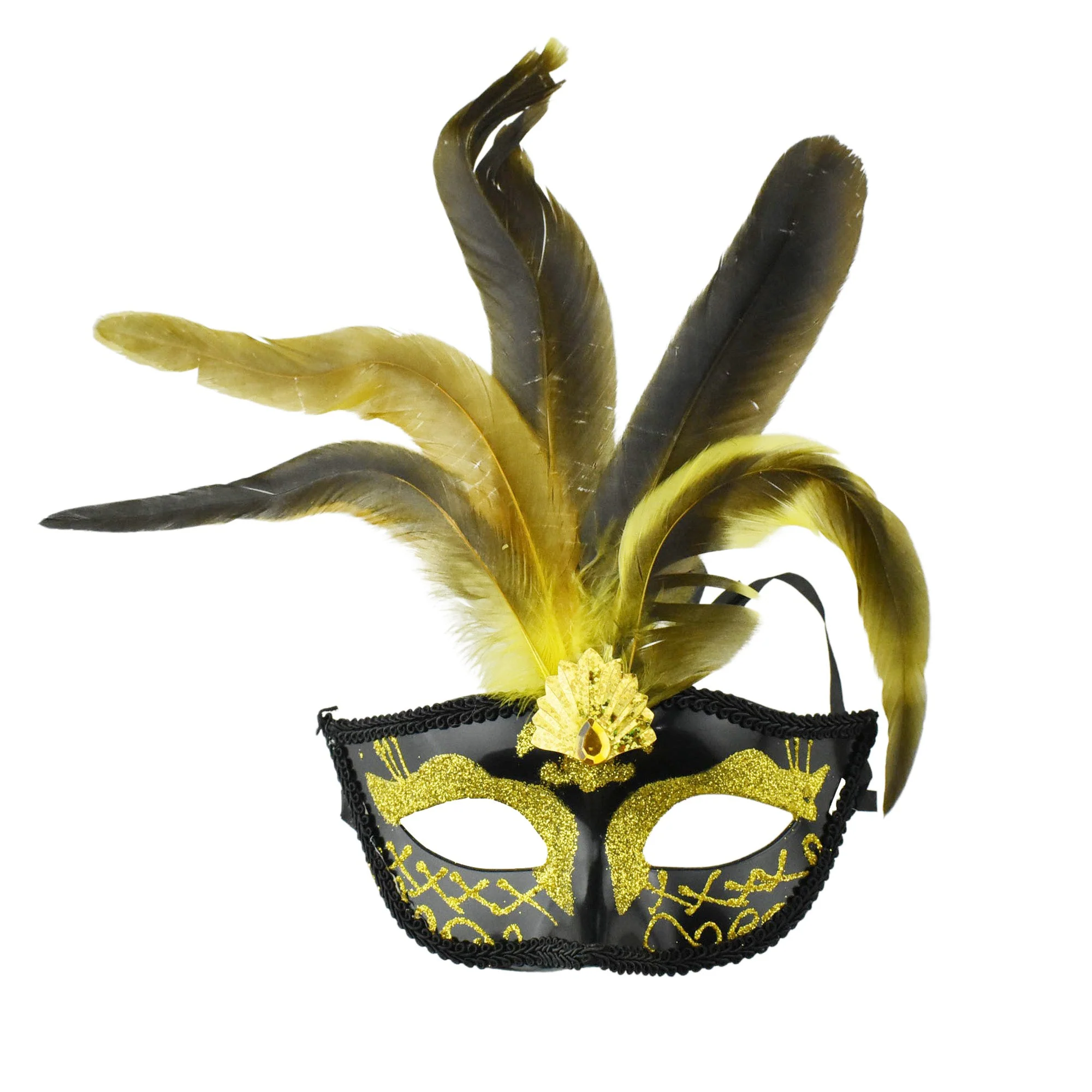 Fancy Feather Masquerade Mask, 7-Inch x 3-1/4-Inch - Image 4