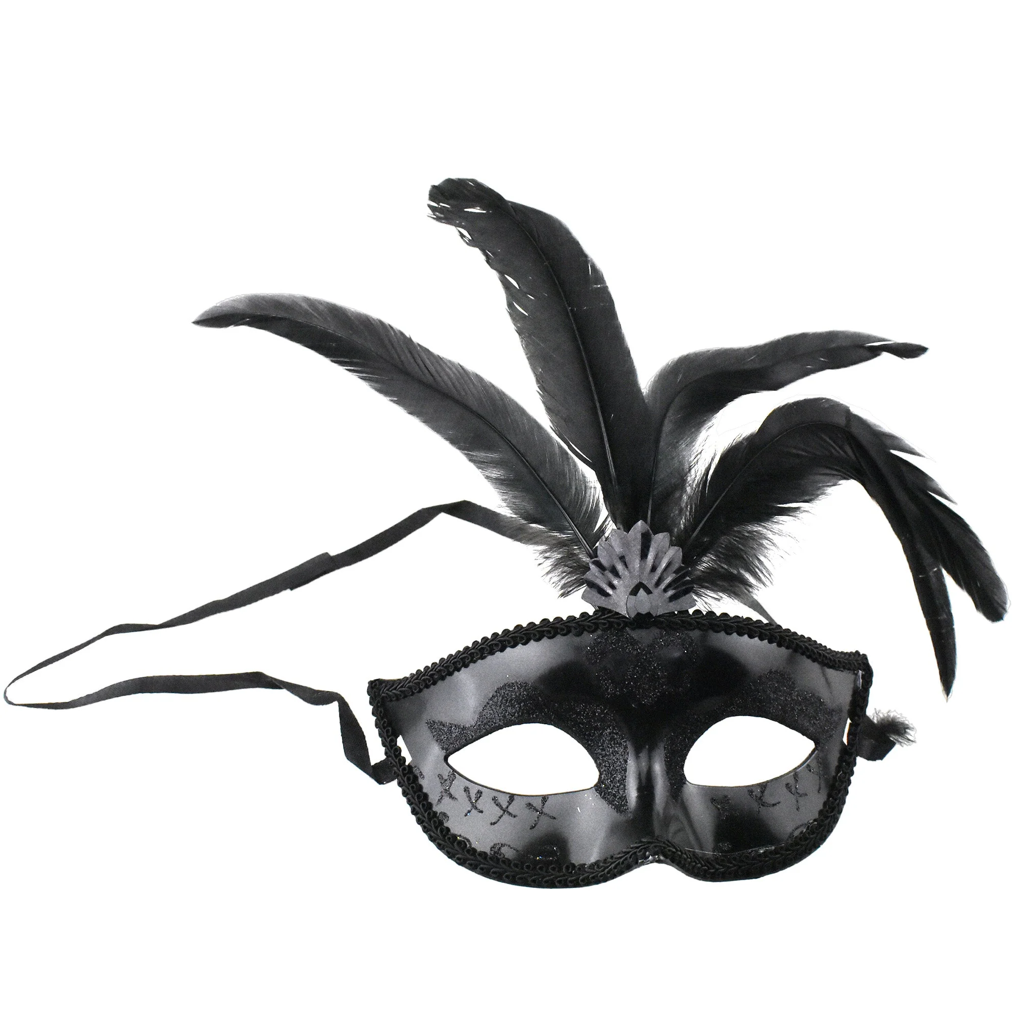 Fancy Feather Masquerade Mask, 7-Inch x 3-1/4-Inch - Black - Image 3