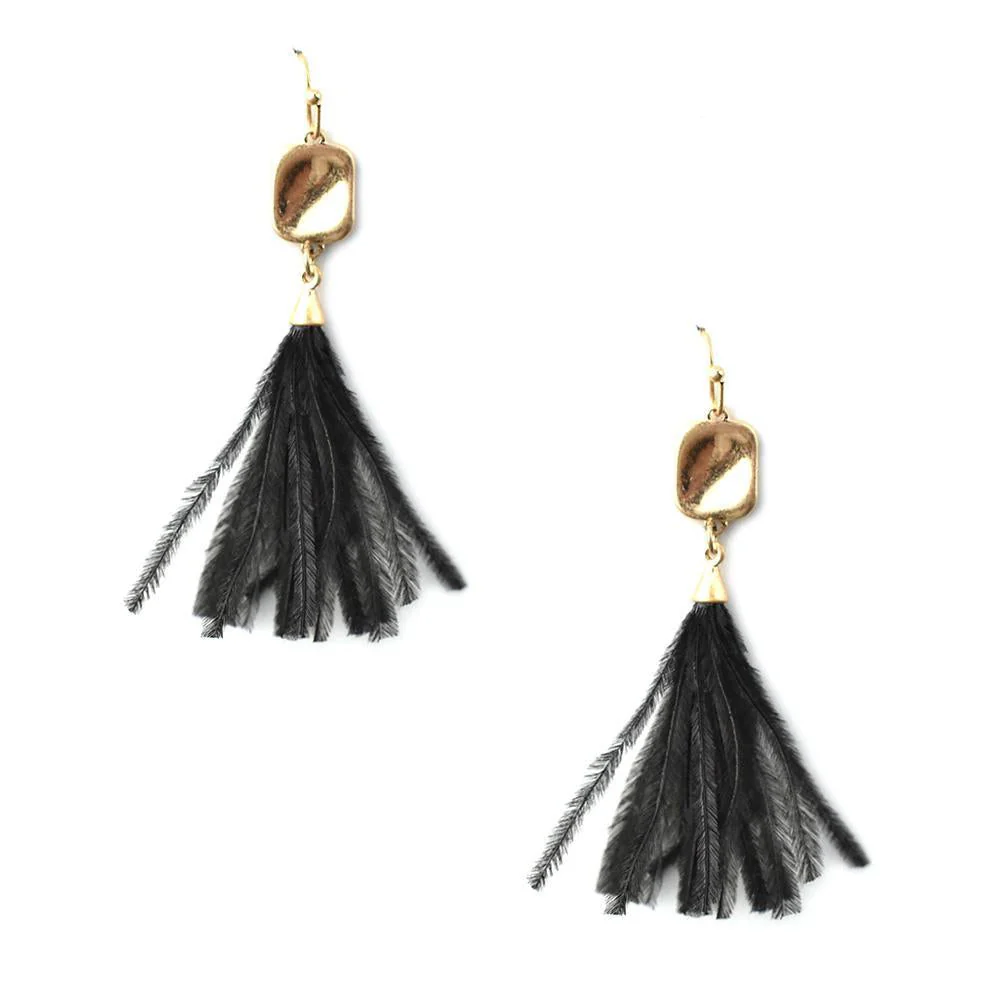 Feather Tassel Drop Earrings, 2-Inch - Image 4
