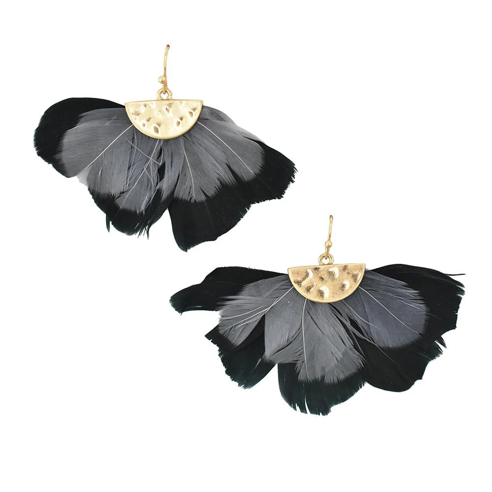 Feathers Drop Earrings with Hammered Metal, 1-1/2-Inch - Image 3