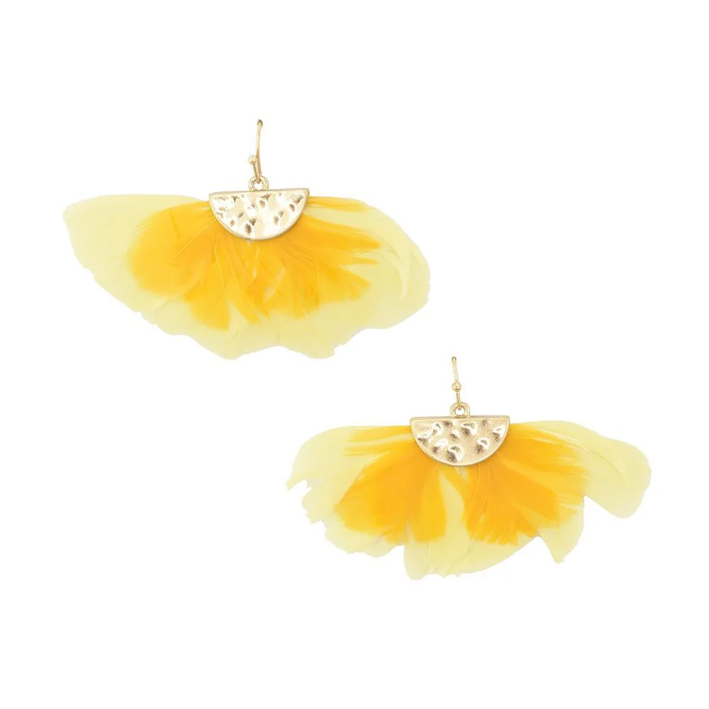 Feathers Drop Earrings with Hammered Metal, 1-1/2-Inch - Image 4