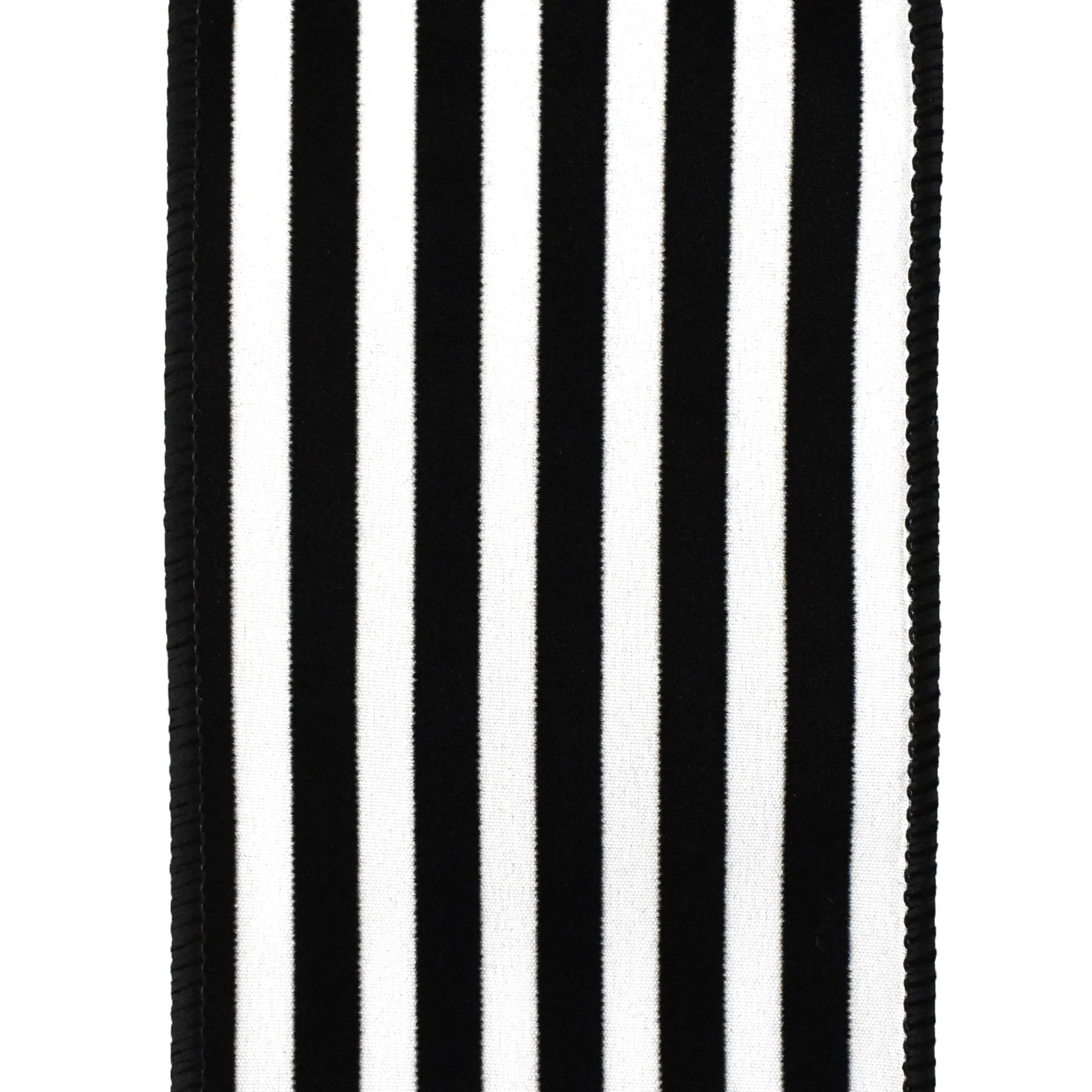 Flocked Classic Cabana Stripes Wired Ribbon, 4-Inch, 10-Yard - Black - Image 3