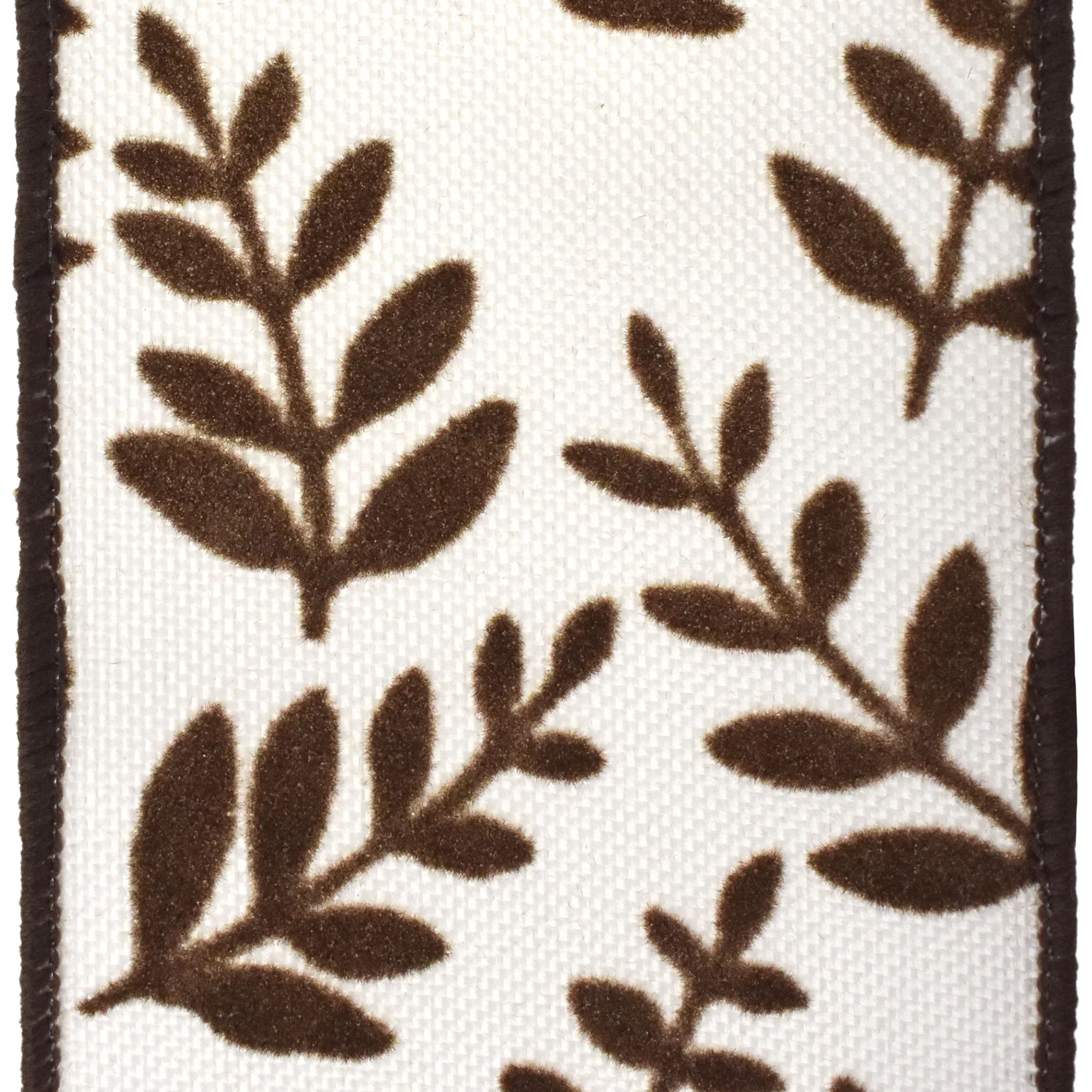 Flocked Fern Branches Faux Linen Wired Ribbon, 2-1/2-inch, 10-yard - Image 3