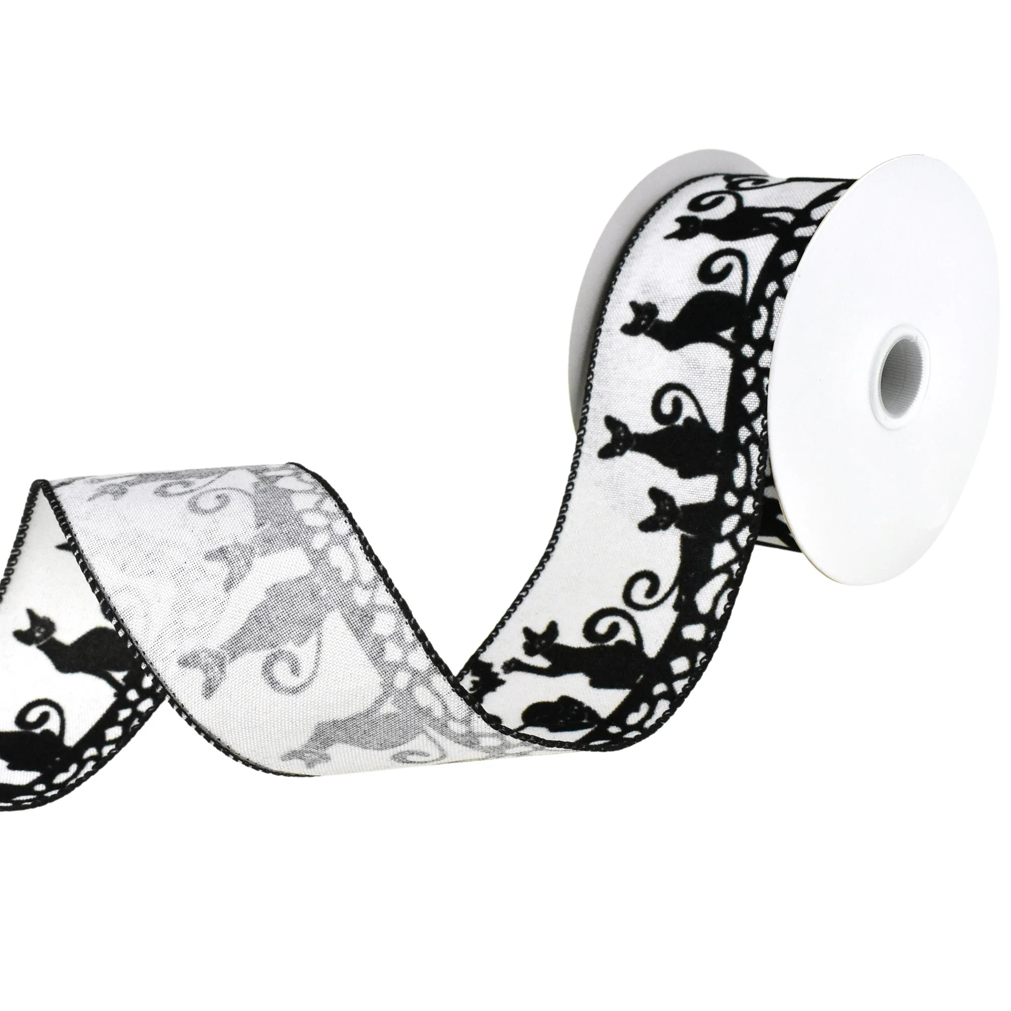 Flocked Halloween Cats Faux Linen Wired Ribbon, 2-1/2-Inch, 10-Yard - Image 3