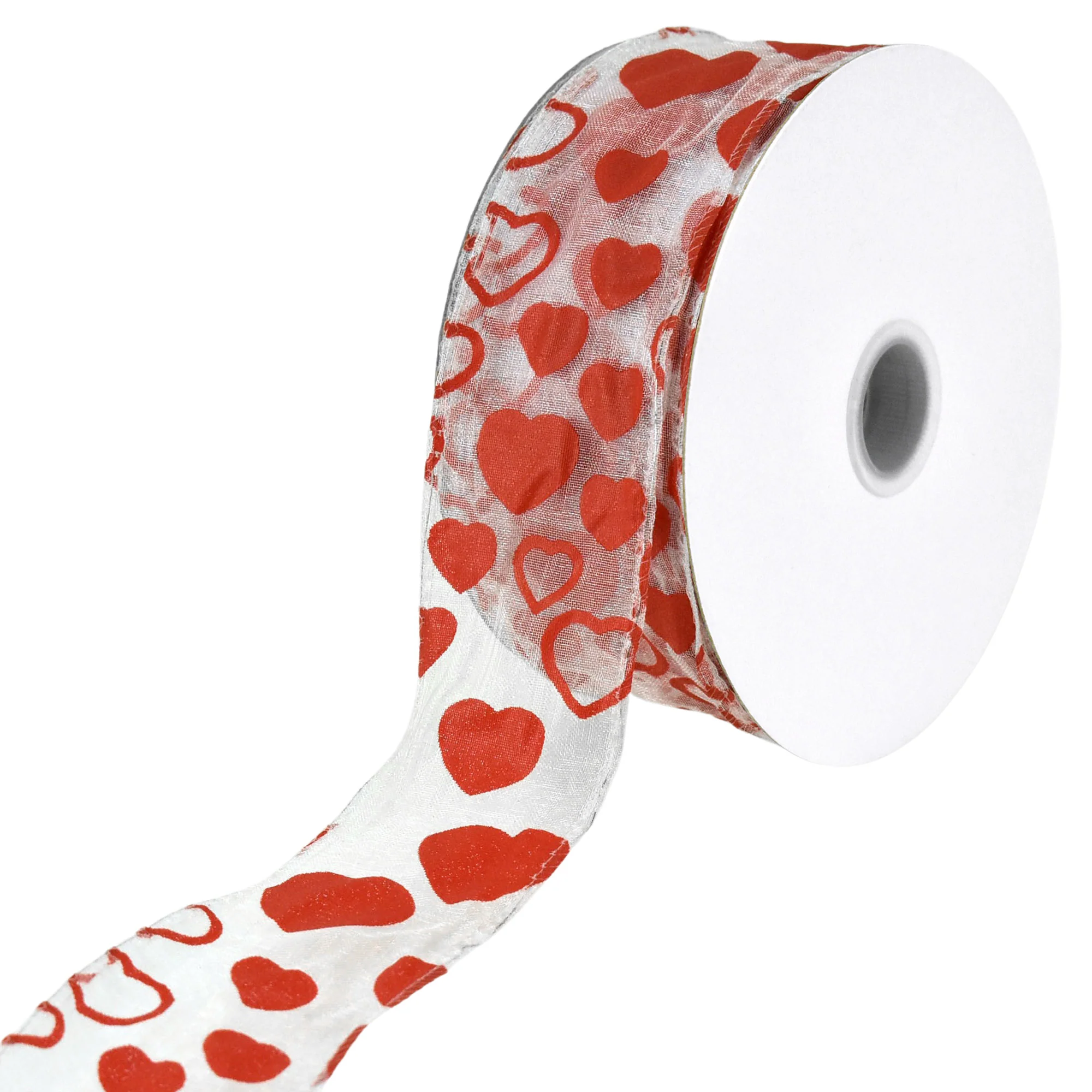 Flocked Heart Organza Ribbon Wired Edge, 1-1/2-inch, 25-yard - Image 6