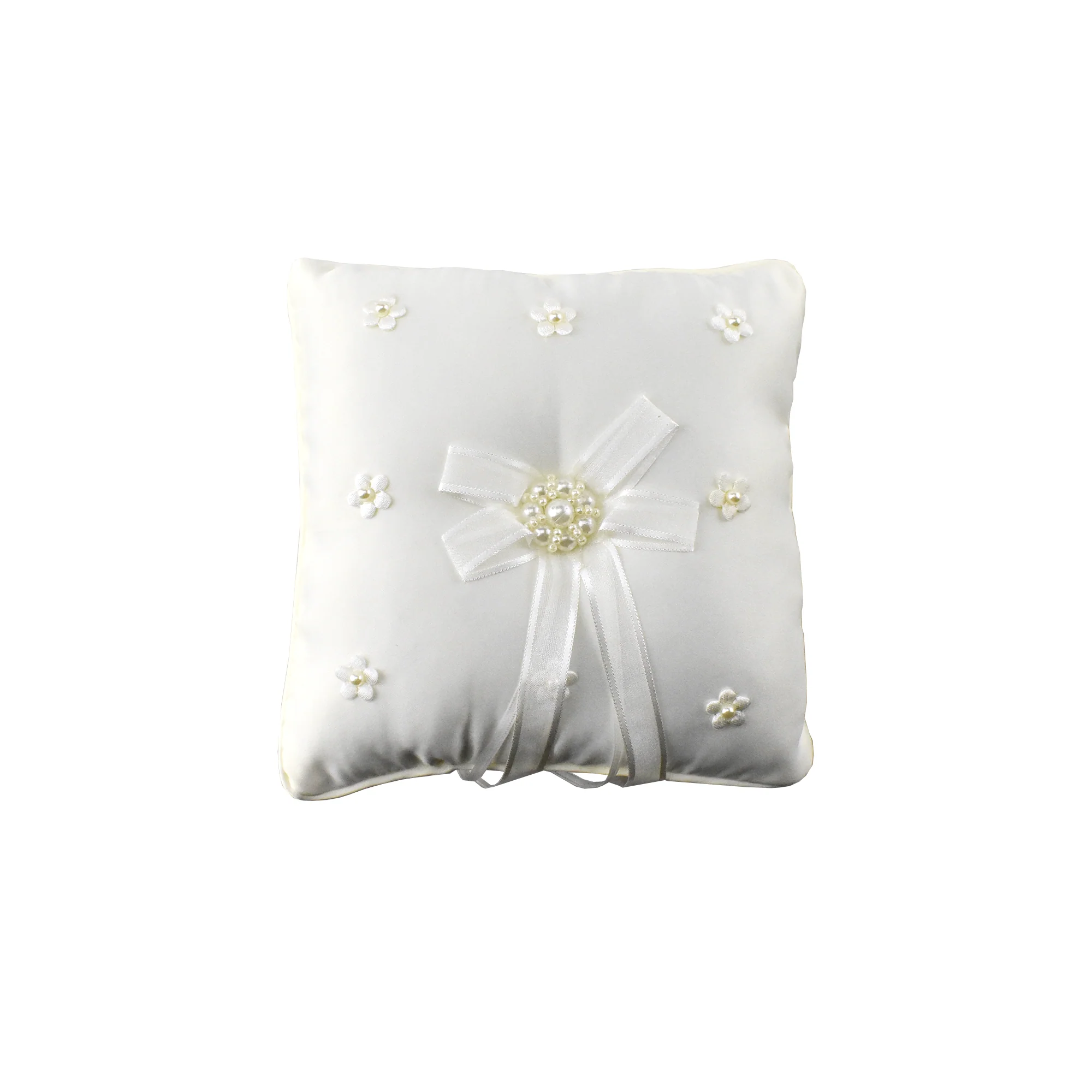 Floral Pearl Ribbon Lace Wedding Pillow, 6-1/2-Inch - Image 2