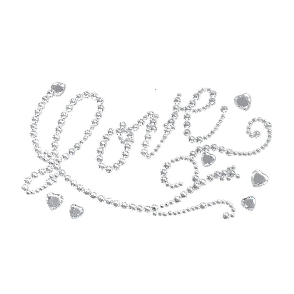 Flourished 'Love' Script and Hearts Rhinestone Stickers, 7-Inch, 6-Piece - Image 2