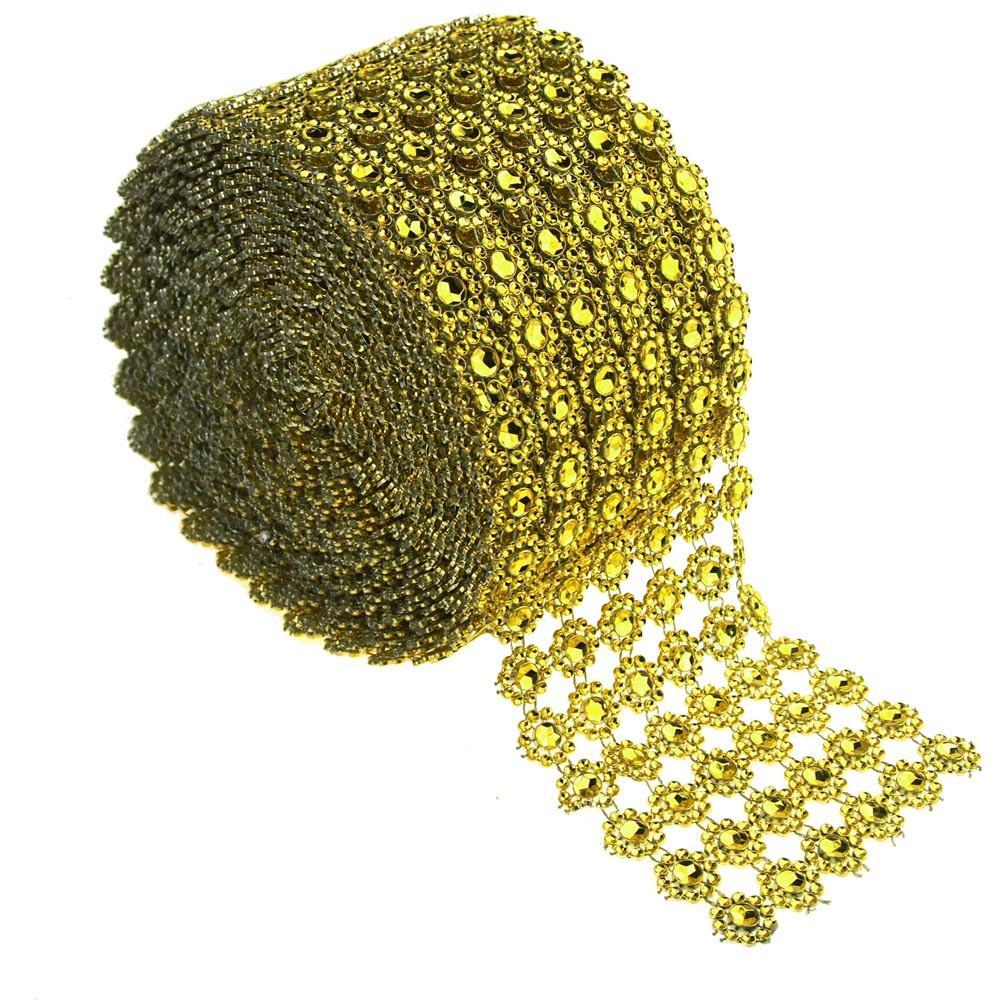 Flower Rhinestone Diamond Mesh Wrap Ribbon, 4-Inch, 10 Yards - Image 2