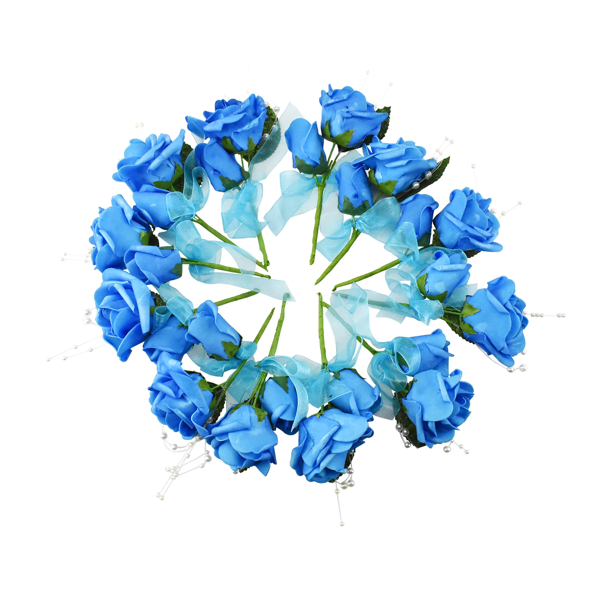 Foam Rose Flower with Pearl Beads, 5-1/2-Inch, 12-Count - Turquoise - Image 3