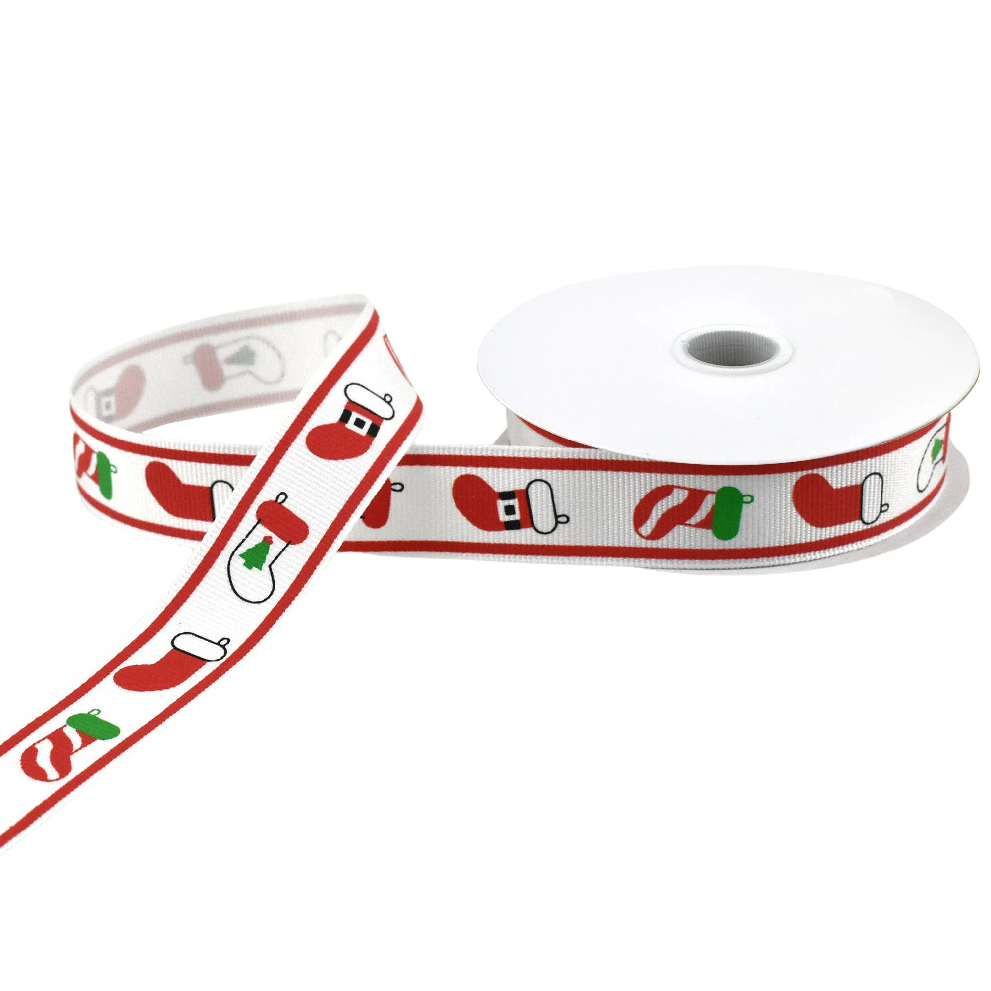 Fun Christmas Stockings Grosgrain Ribbon, White, 7/8-inch, 10-yard - Image 3