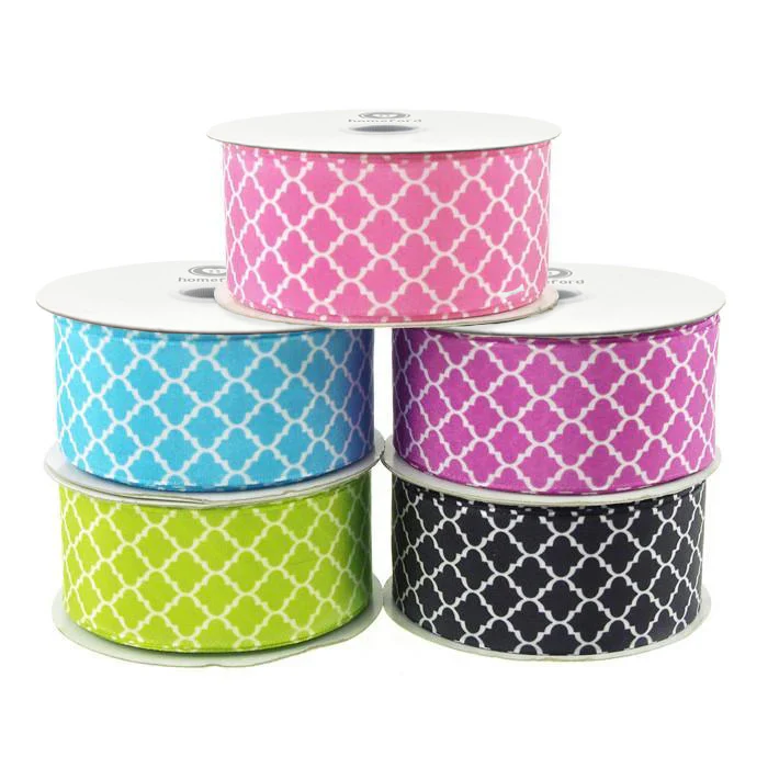 Geometric Print Satin Ribbon, 1-1/2-inch, 10-yard