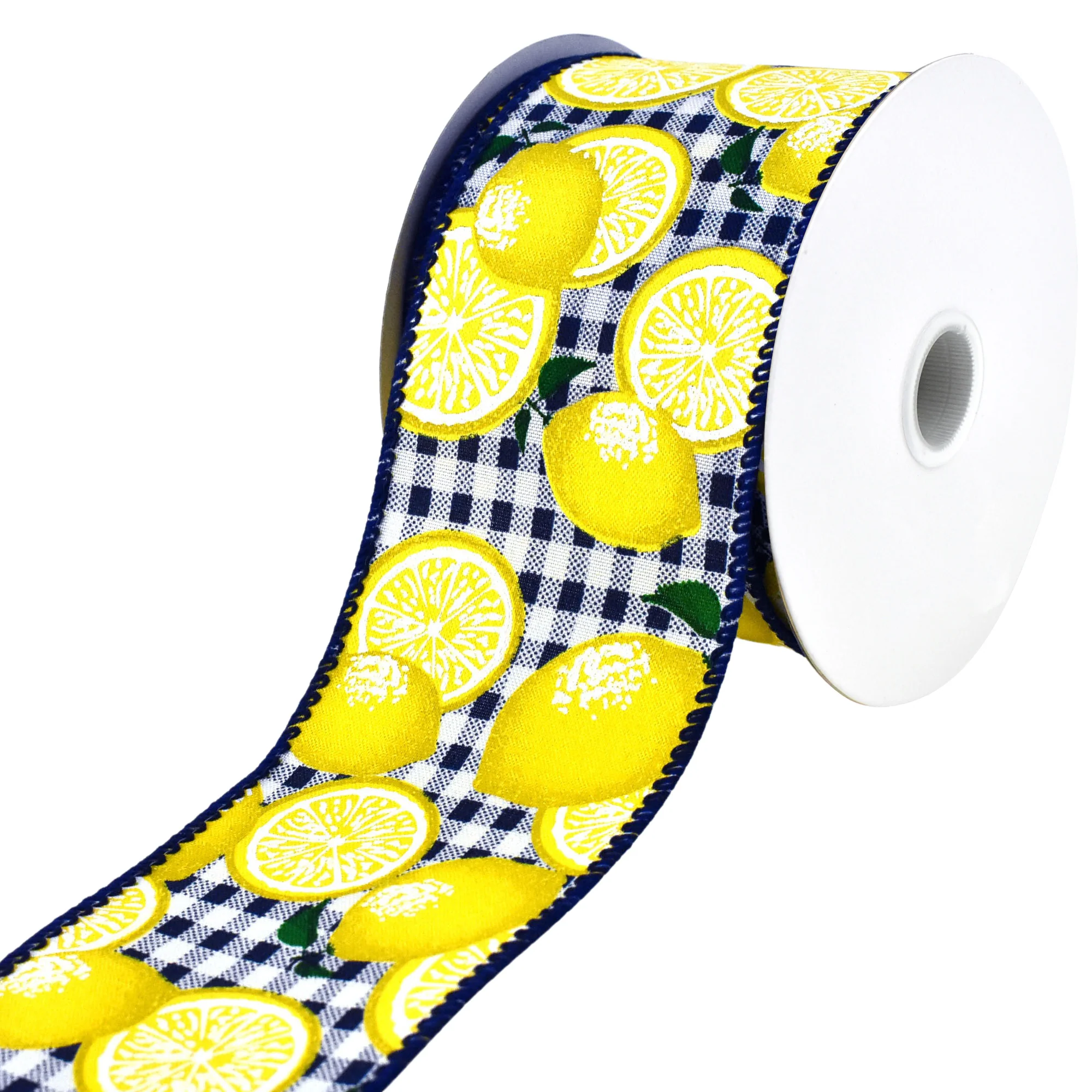 Gingham Printed Lemons Wired Ribbon, 10-yard - Image 10