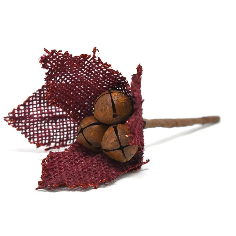 Glitter Burlap Poinsettia Bells and Stem, 6-Inch - Image 3