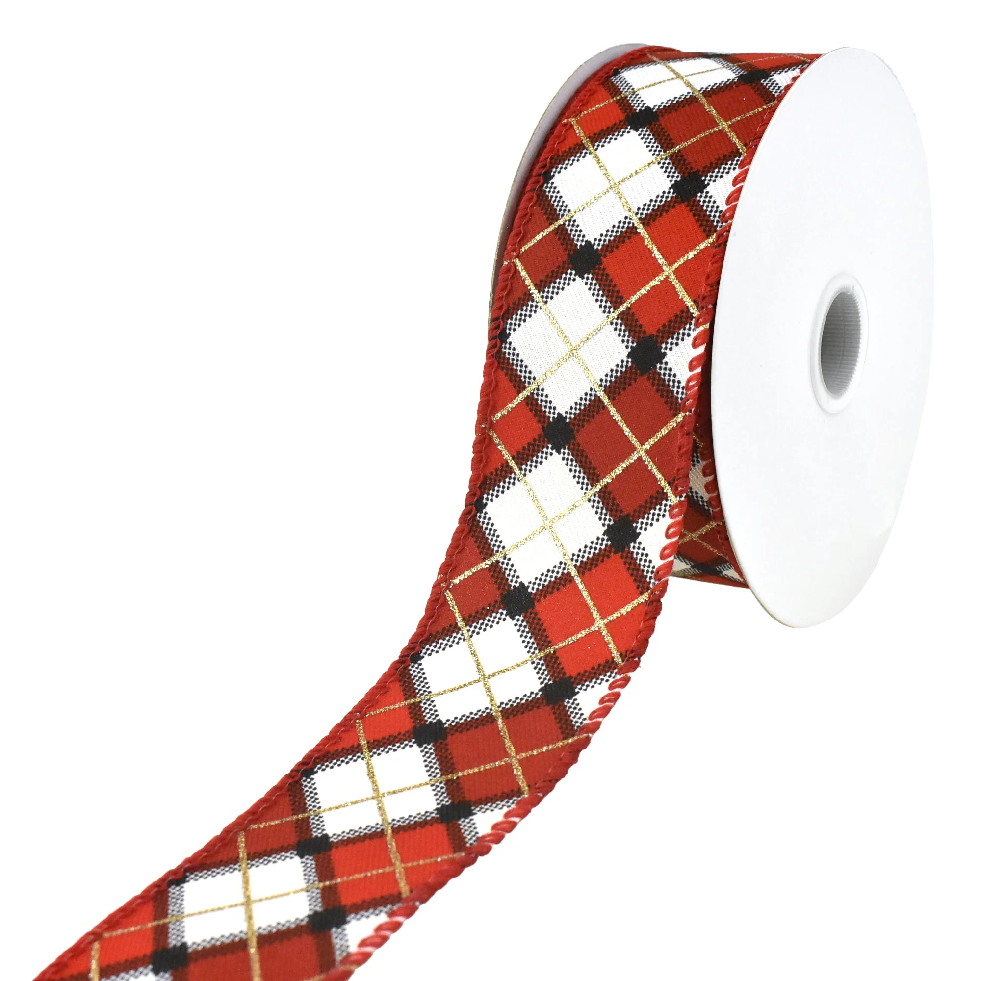 Glitter Christmas Claire Plaid Wired Ribbon, 1-1/2-Inch, 10-Yard - Image 2